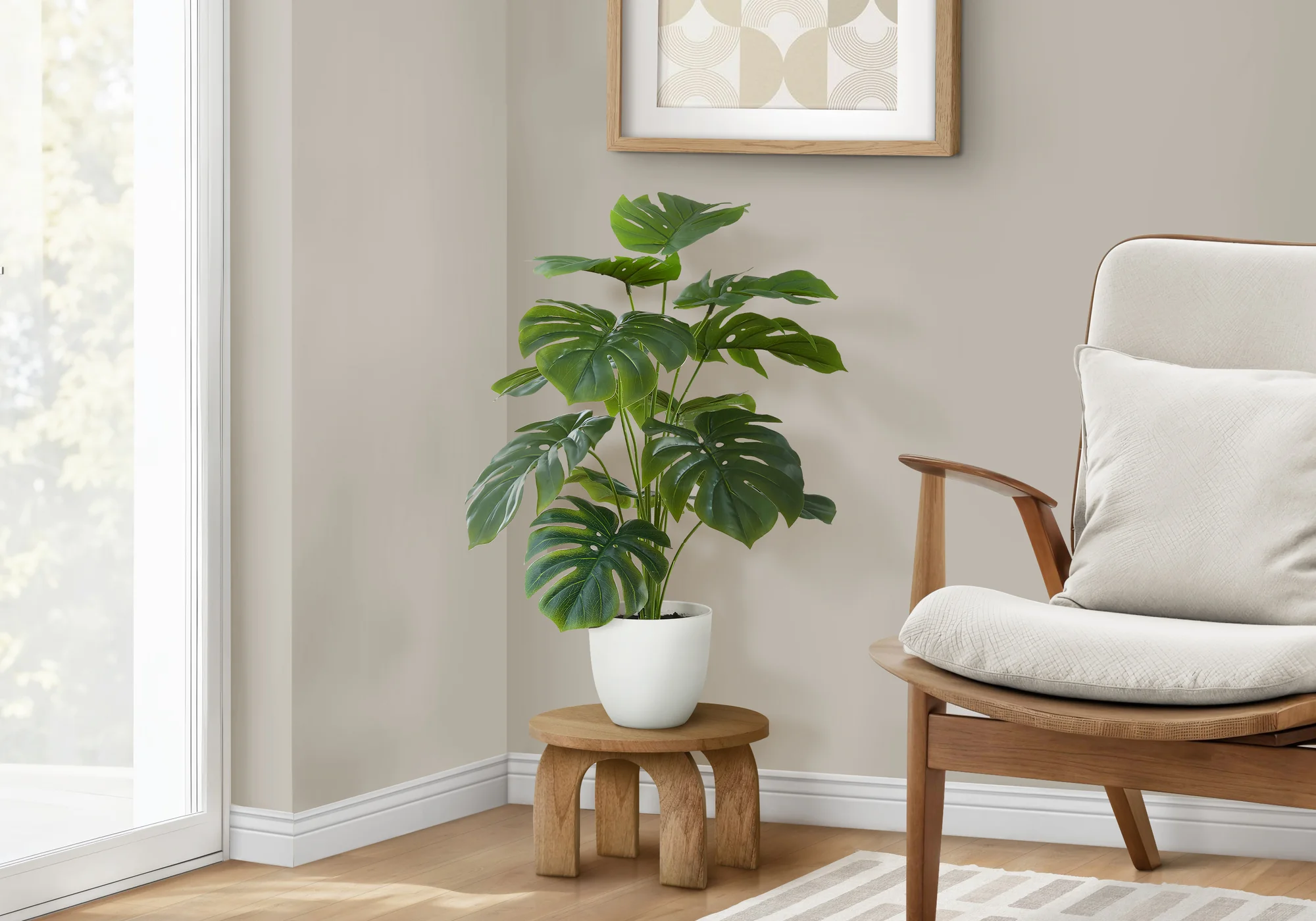 24" Monstera Plant with 5" White Pot - Green - Set of Two - Image 2