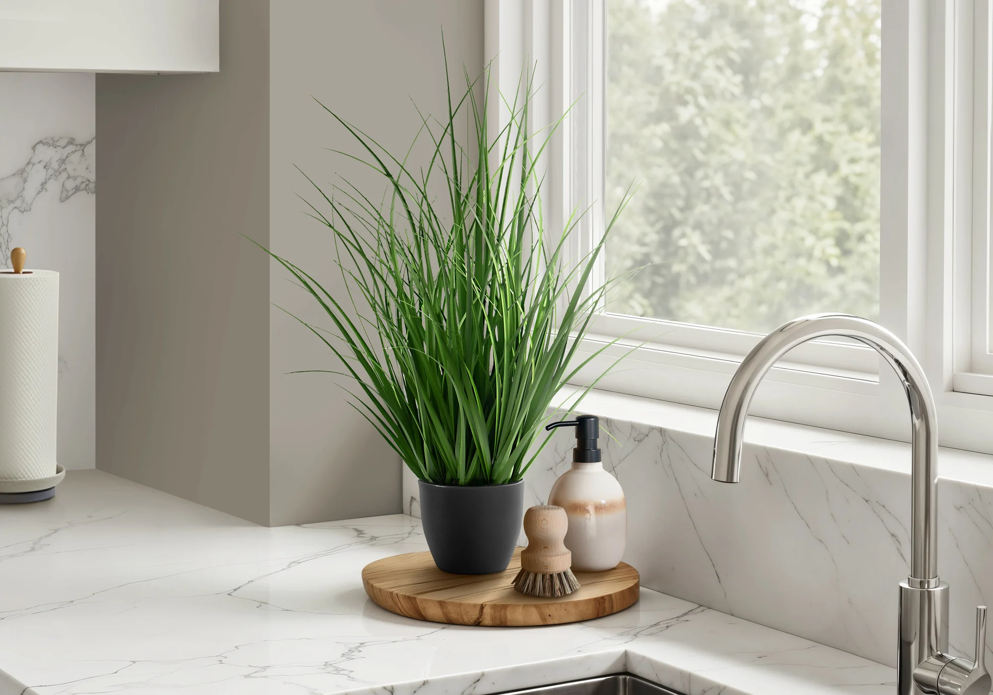 26" Grass Plant With 4" Black Pot - Green - Image 2