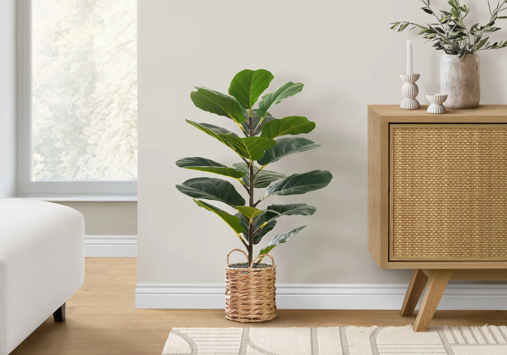 28" Fiddle Tree With 8" Woven Basket Pot - Green - Image 2