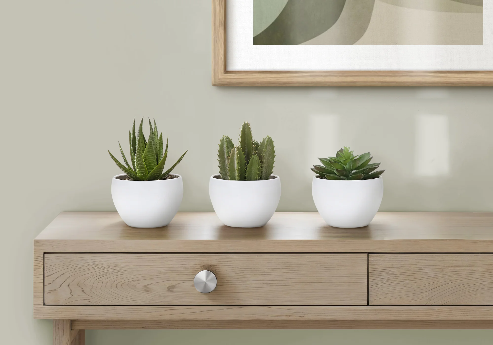 6" Succulent Plant with White Pot - Green - Set of 3 - Image 2