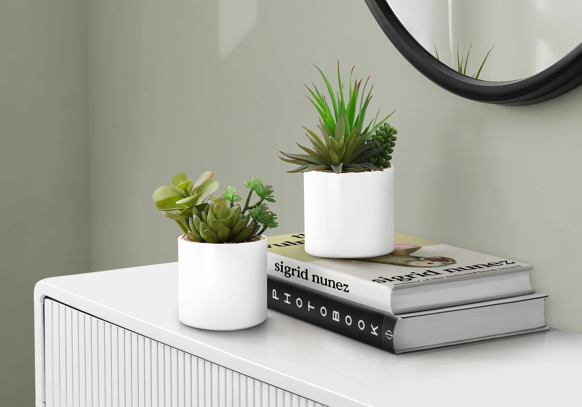 7" Succulent Plant with 3" White Pot - Green - Set of Two - Image 7