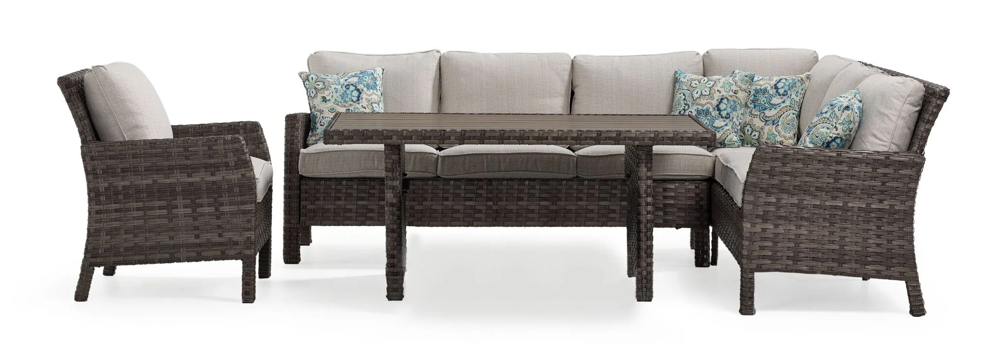 Acadia 4-Piece Outdoor Banquette Set - Grey, Beige - Image 2