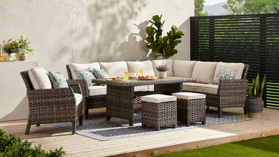 Acadia 6-Piece Banquette Outdoor Furniture - Grey, Beige - Image 2