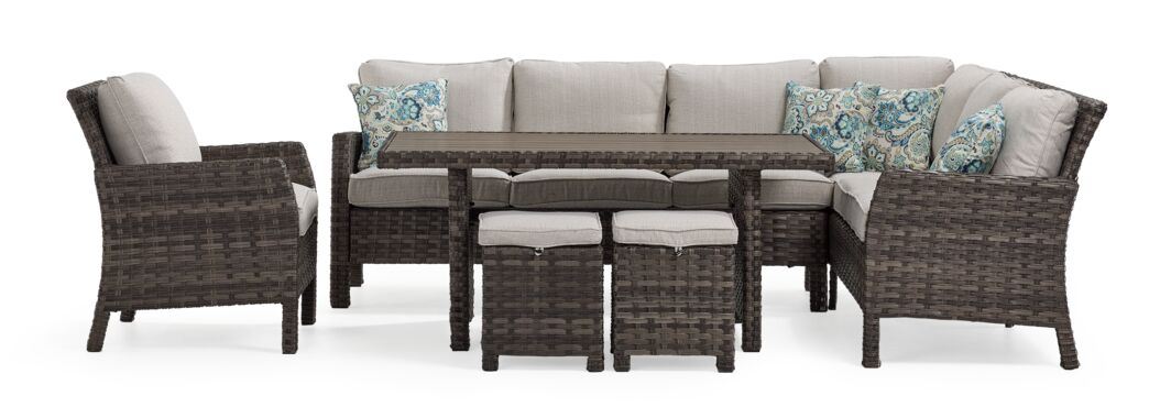 Acadia 6-Piece Banquette Outdoor Furniture - Grey, Beige - Image 3
