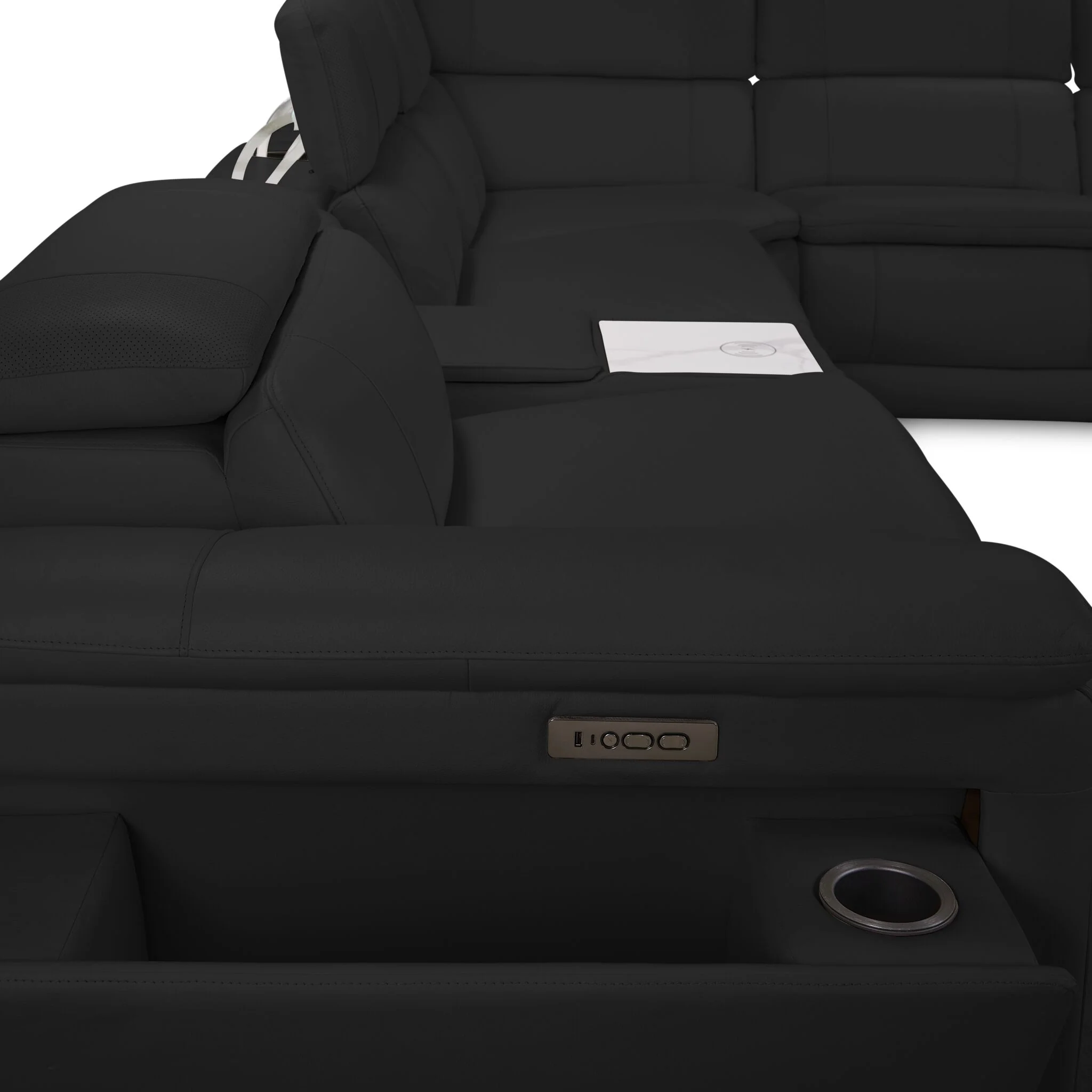 Ajax Leather 6-Piece Dual Power Reclining Sectional - Black - Image 7