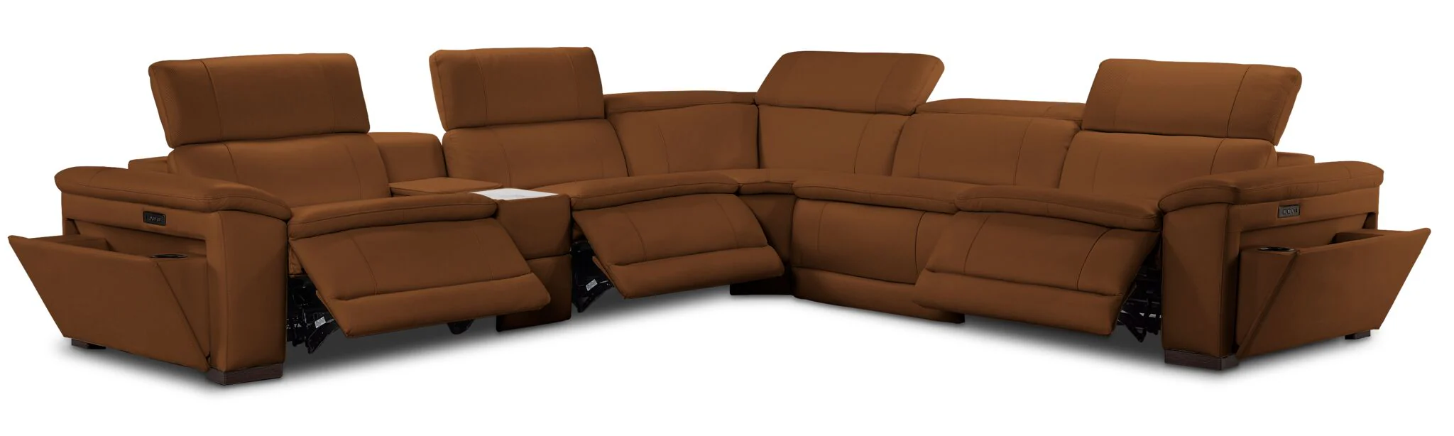 Ajax Leather 6-Piece Dual Power Reclining Sectional - Camel - Image 4