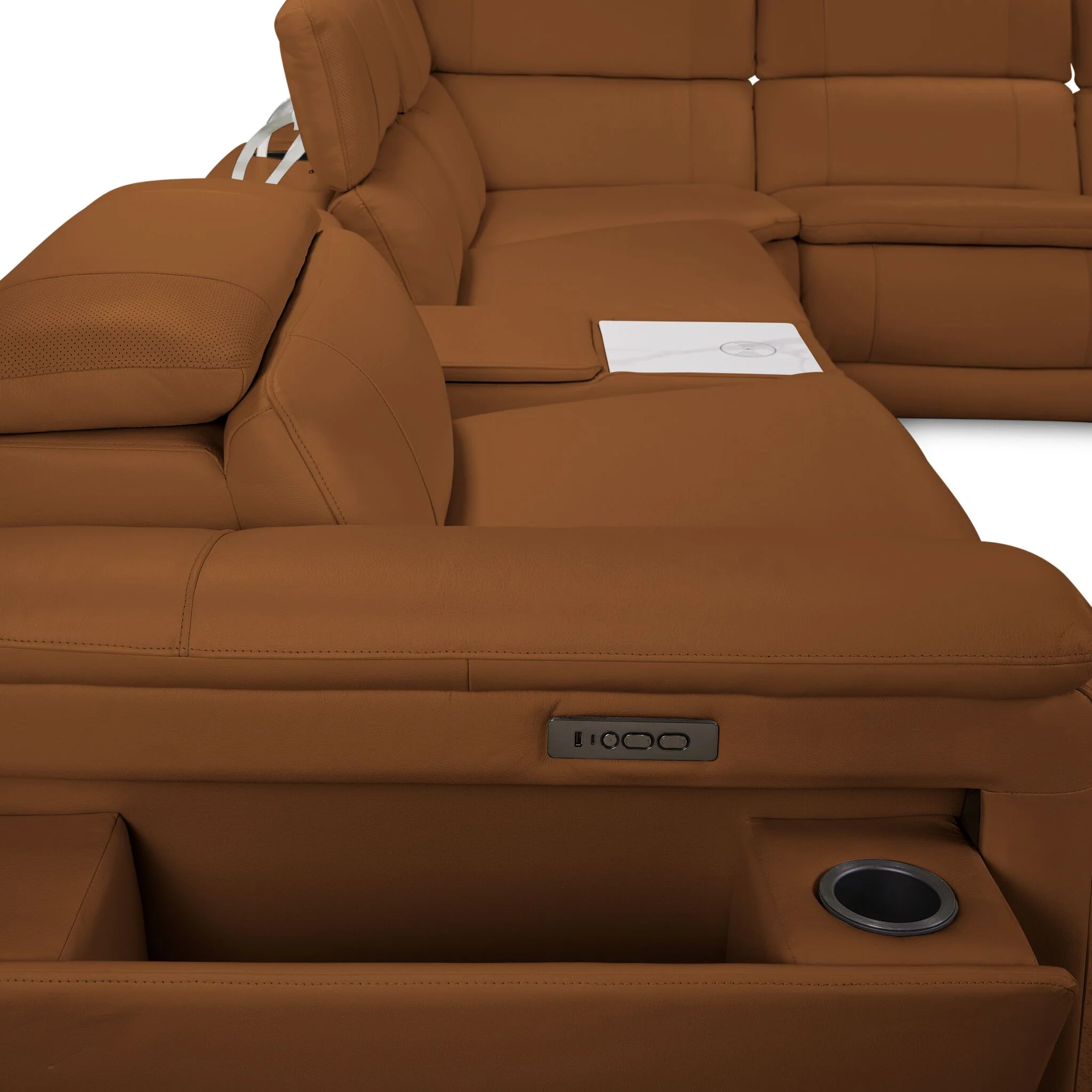 Ajax Leather 6-Piece Dual Power Reclining Sectional - Camel - Image 7