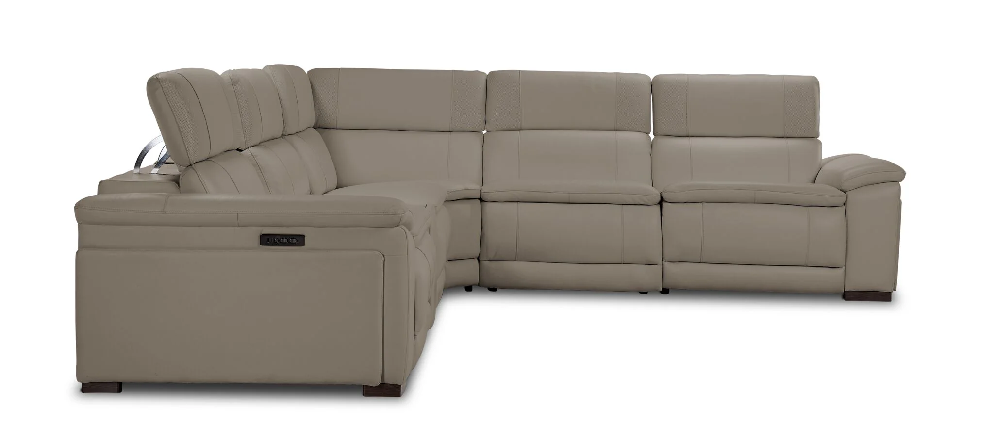 Ajax Leather 6-Piece Dual Power Reclining Sectional - Stone - Image 2