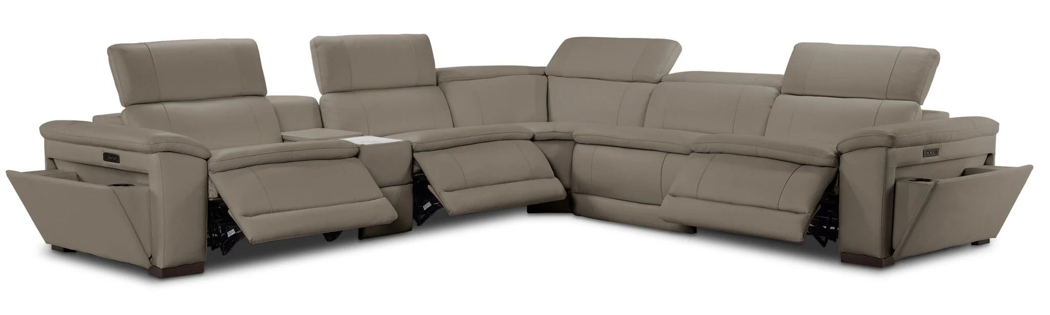 Ajax Leather 6-Piece Dual Power Reclining Sectional - Stone - Image 4