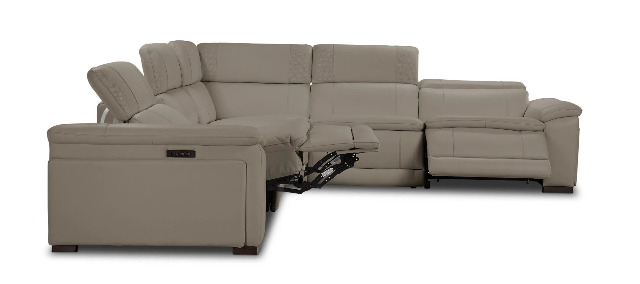 Ajax Leather 6-Piece Dual Power Reclining Sectional - Stone - Image 5