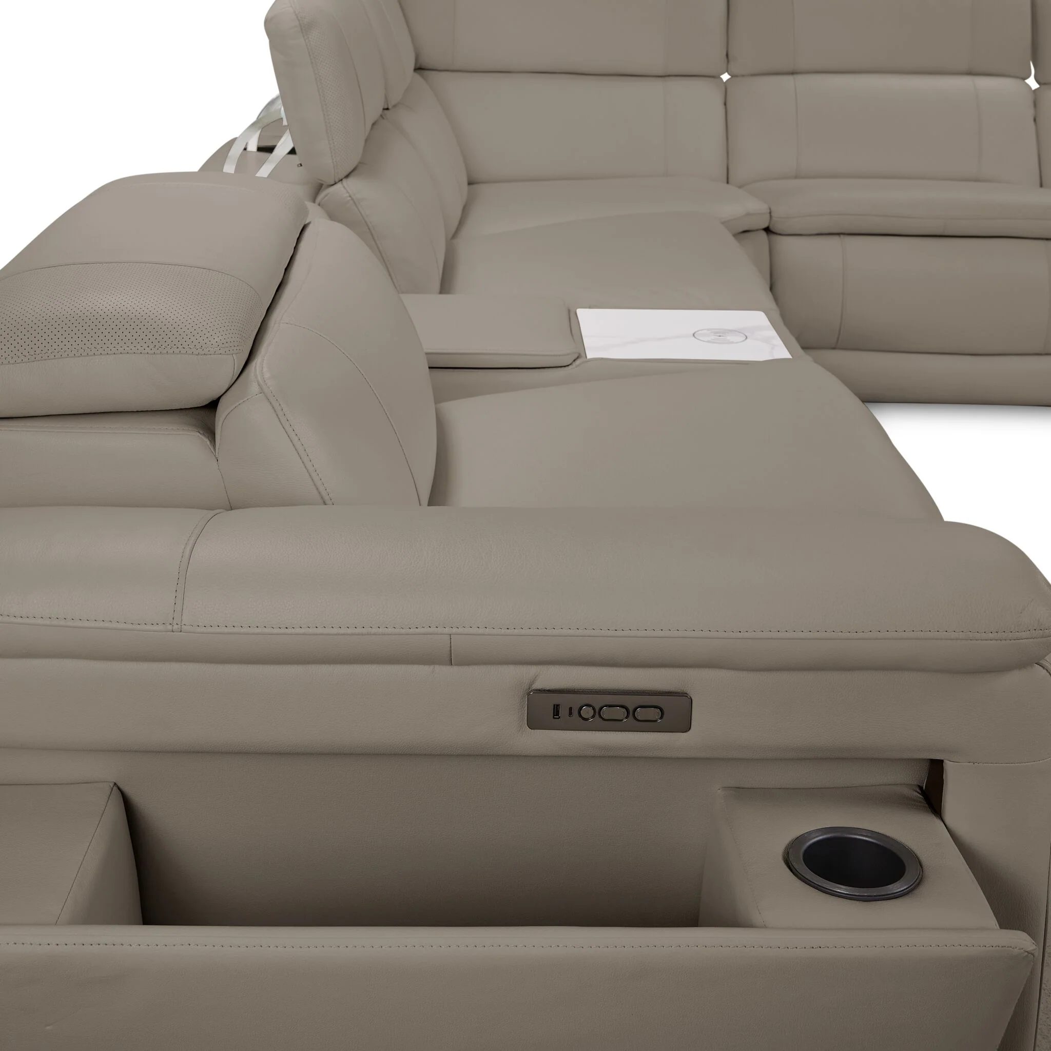Ajax Leather 6-Piece Dual Power Reclining Sectional - Stone - Image 6