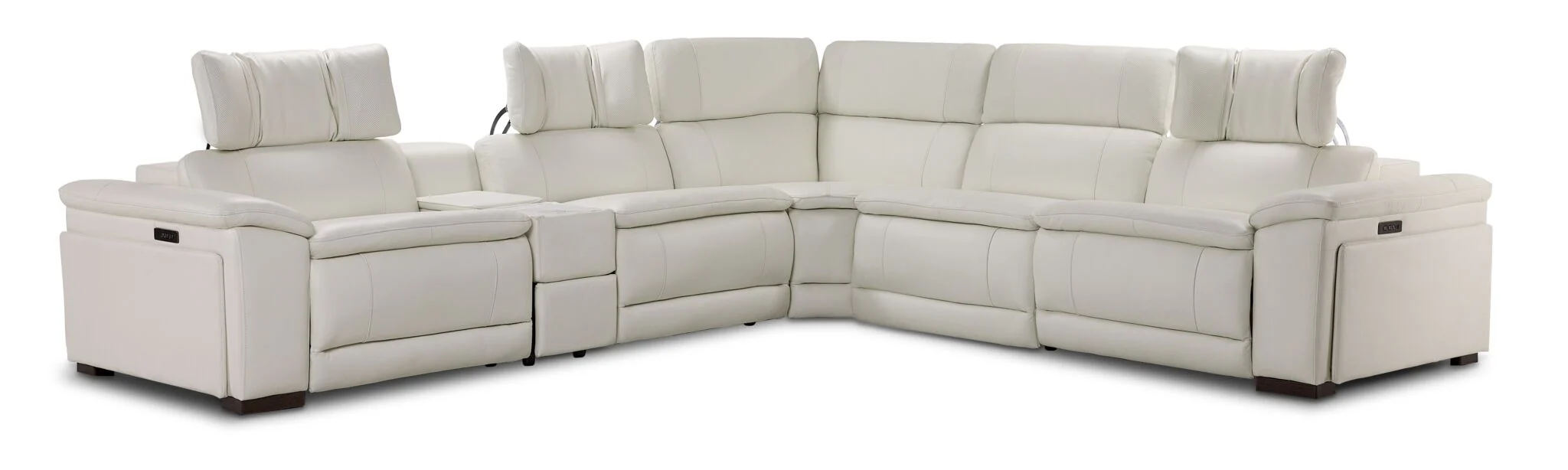 Ajax Leather 6-Piece Dual Power Reclining Sectional - White - Image 3