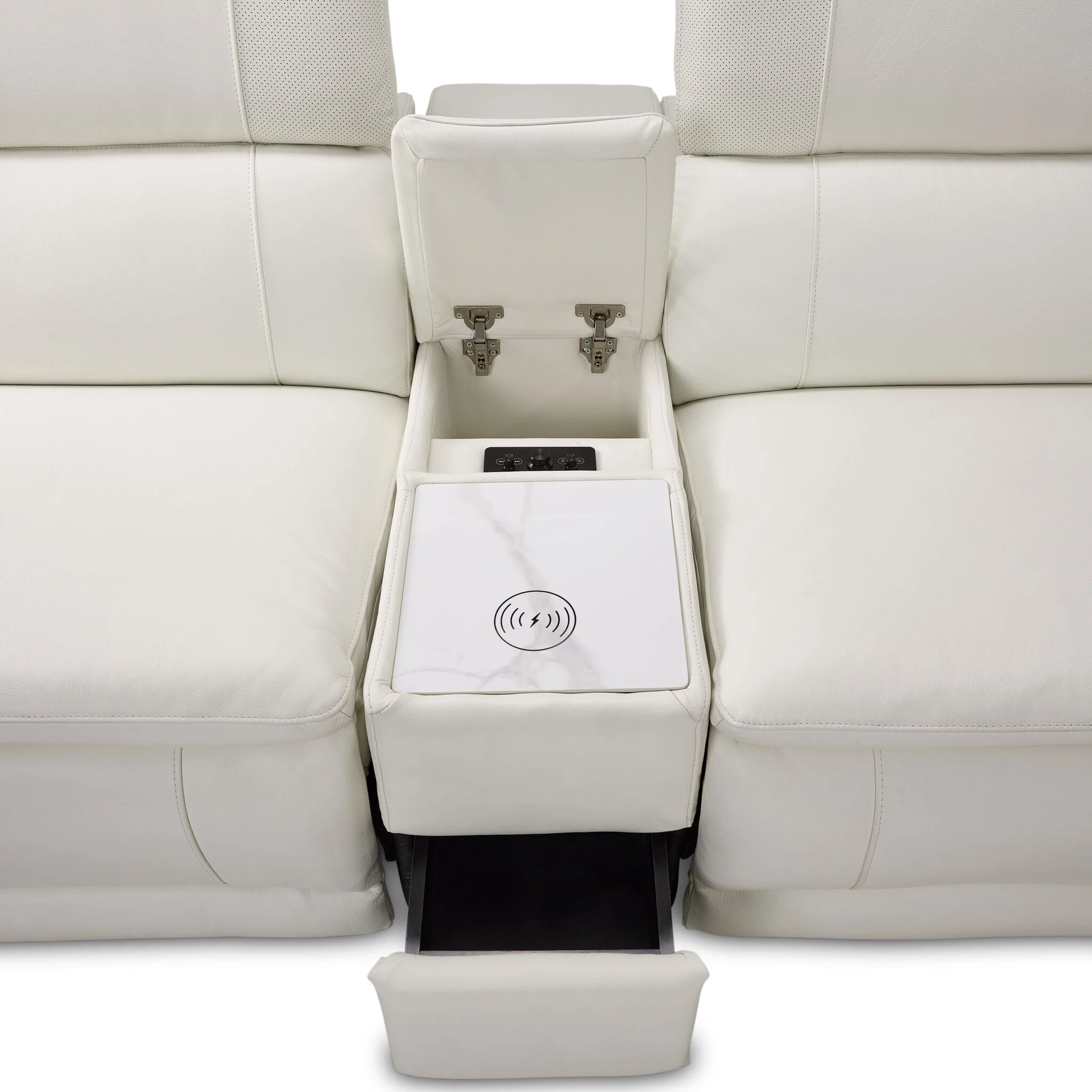 Ajax Leather 6-Piece Dual Power Reclining Sectional - White - Image 7