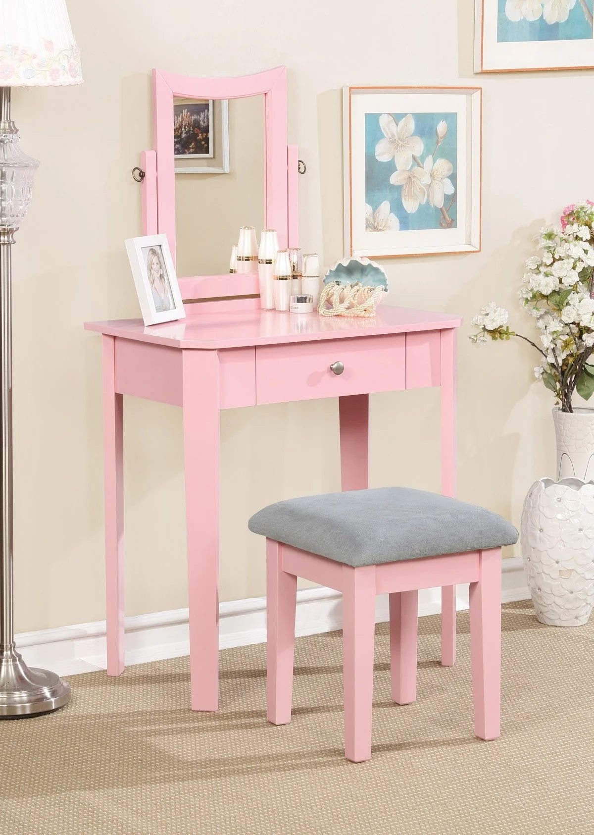 Anabella Vanity with Stool - Pink - Image 2