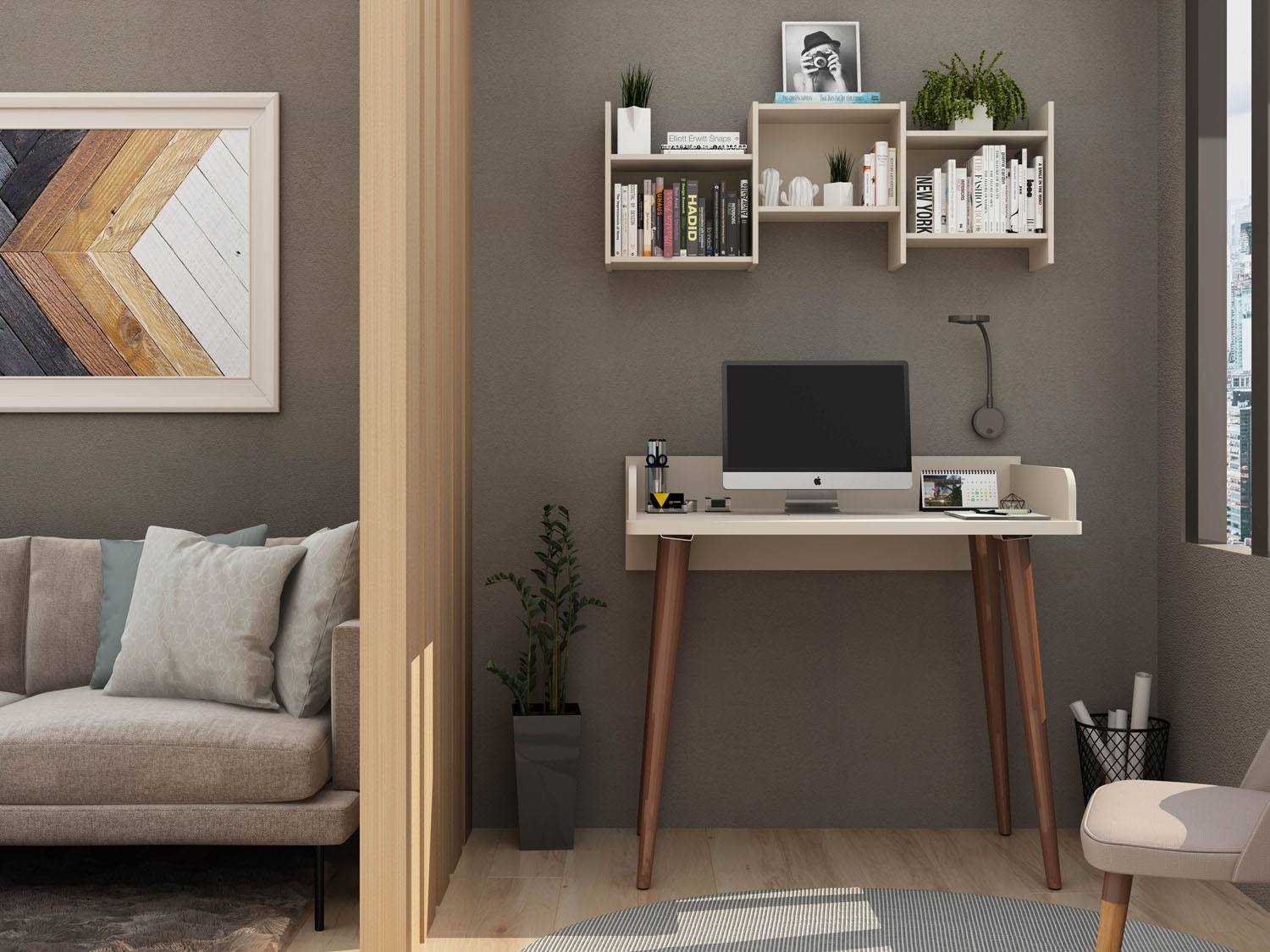 Applesham Compact Office Desk - Off White - Image 2