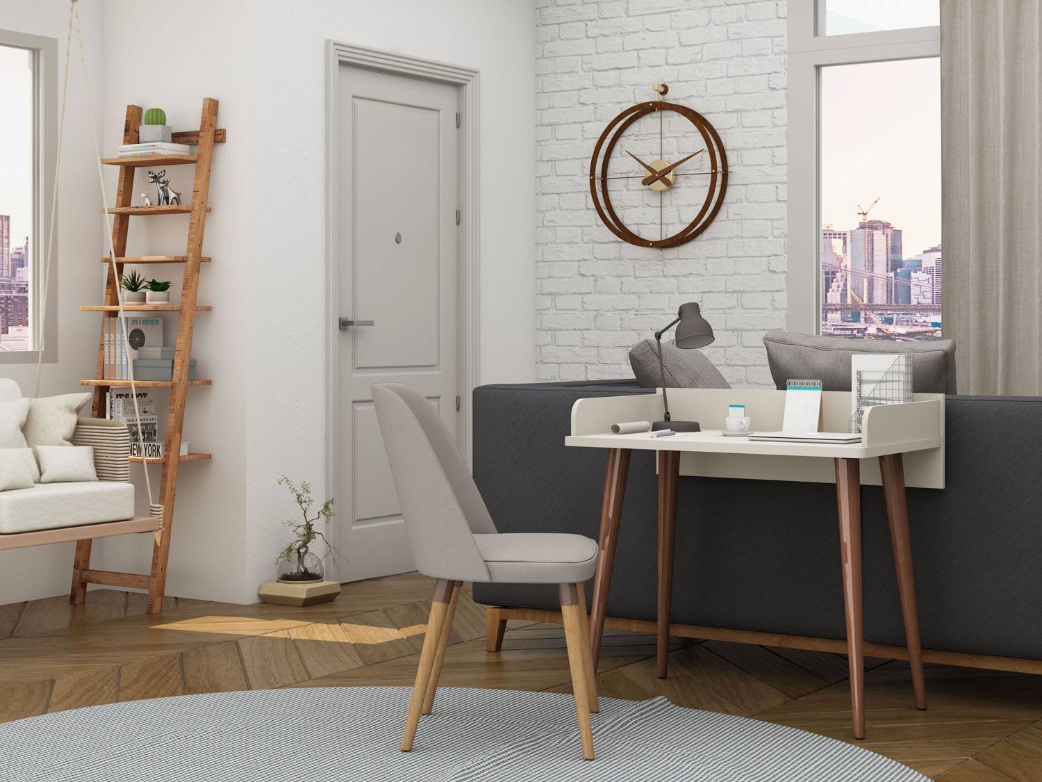 Applesham Compact Office Desk - Off White - Image 3