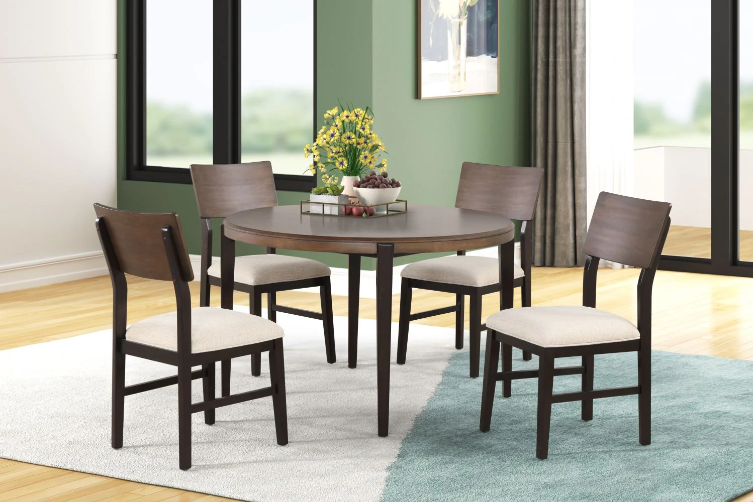 Arabella 5-Piece Round Dining Set - Black, Brown - Image 2