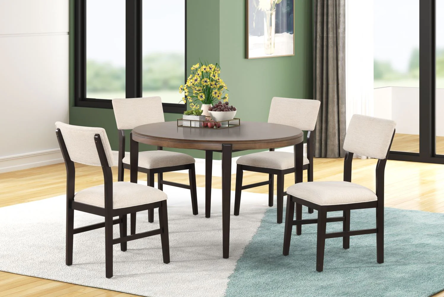 Arabella 5-Piece Round Dining Set with Upholstered Back - Black, Brown - Image 2