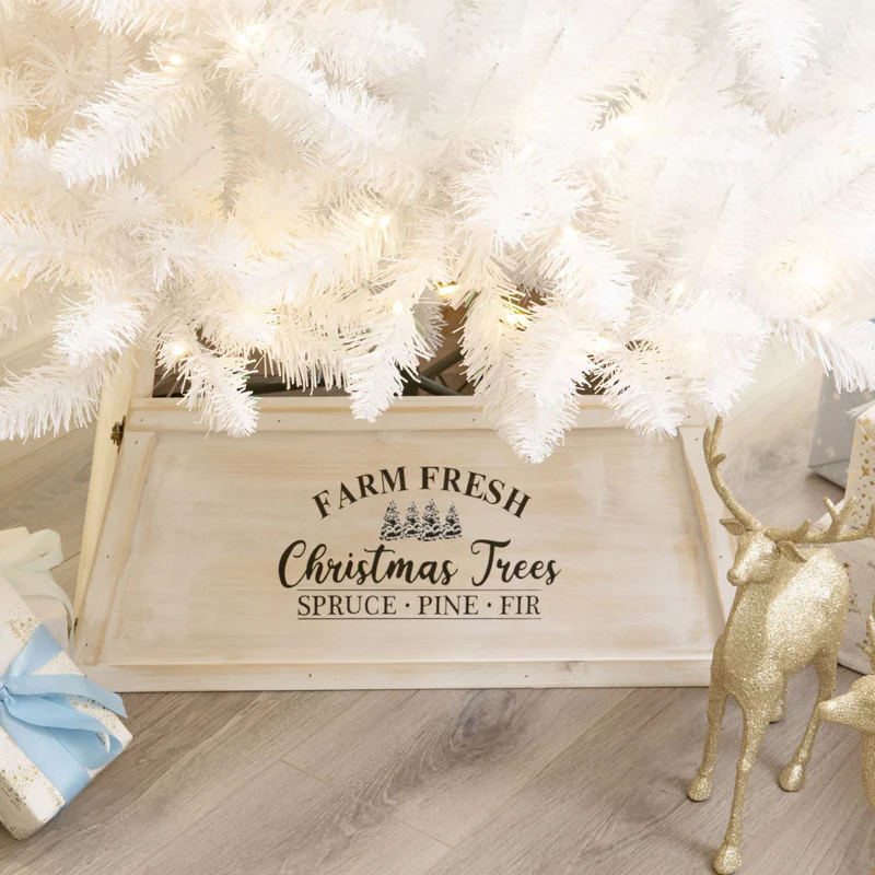Arendal Large Wooden Farmhouse Christmas Tree Collar - Whitewashed - Image 5
