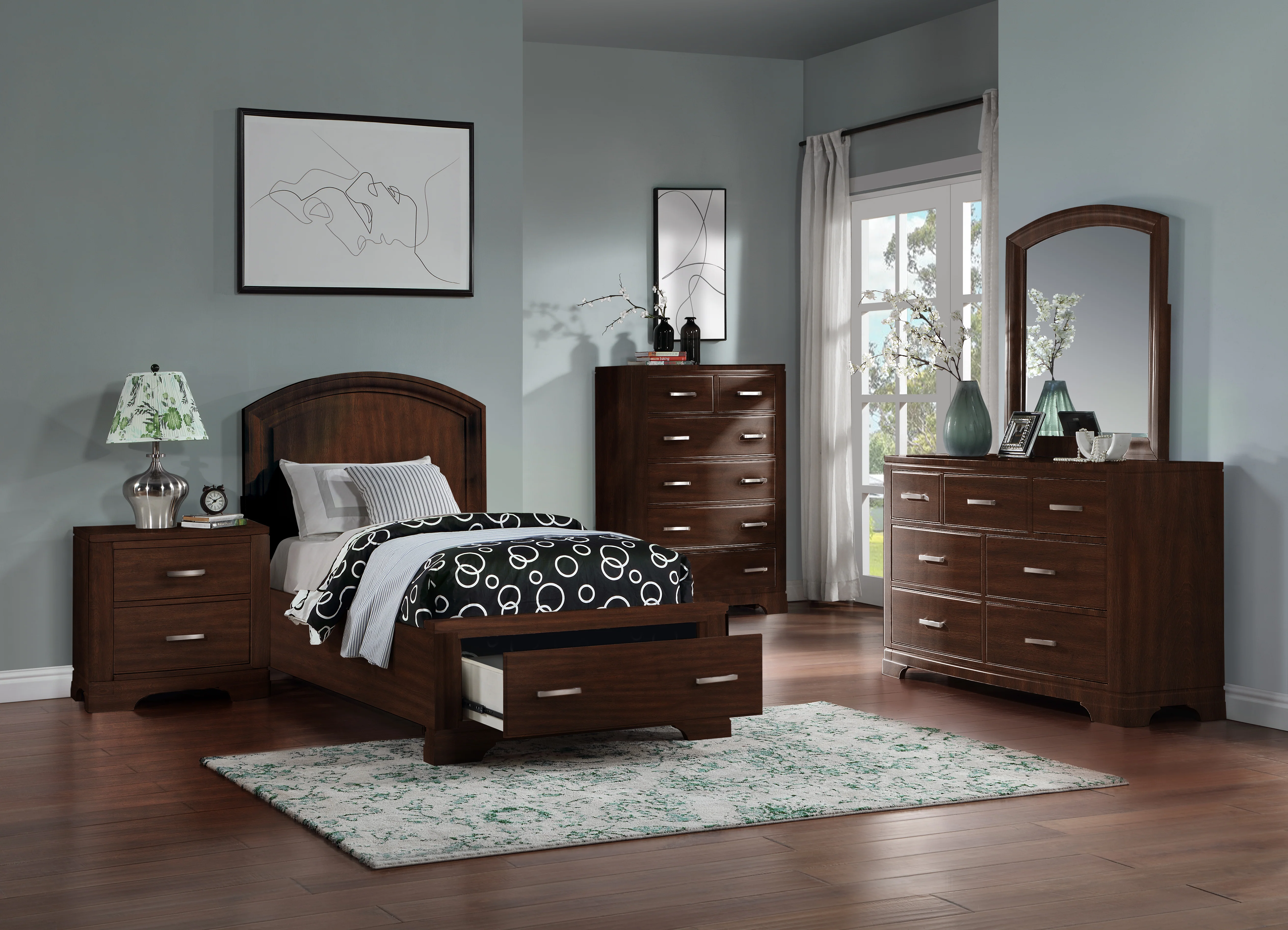 Arista 6-Piece Twin Storage Bedroom Package - Brown Cherry - Image 2