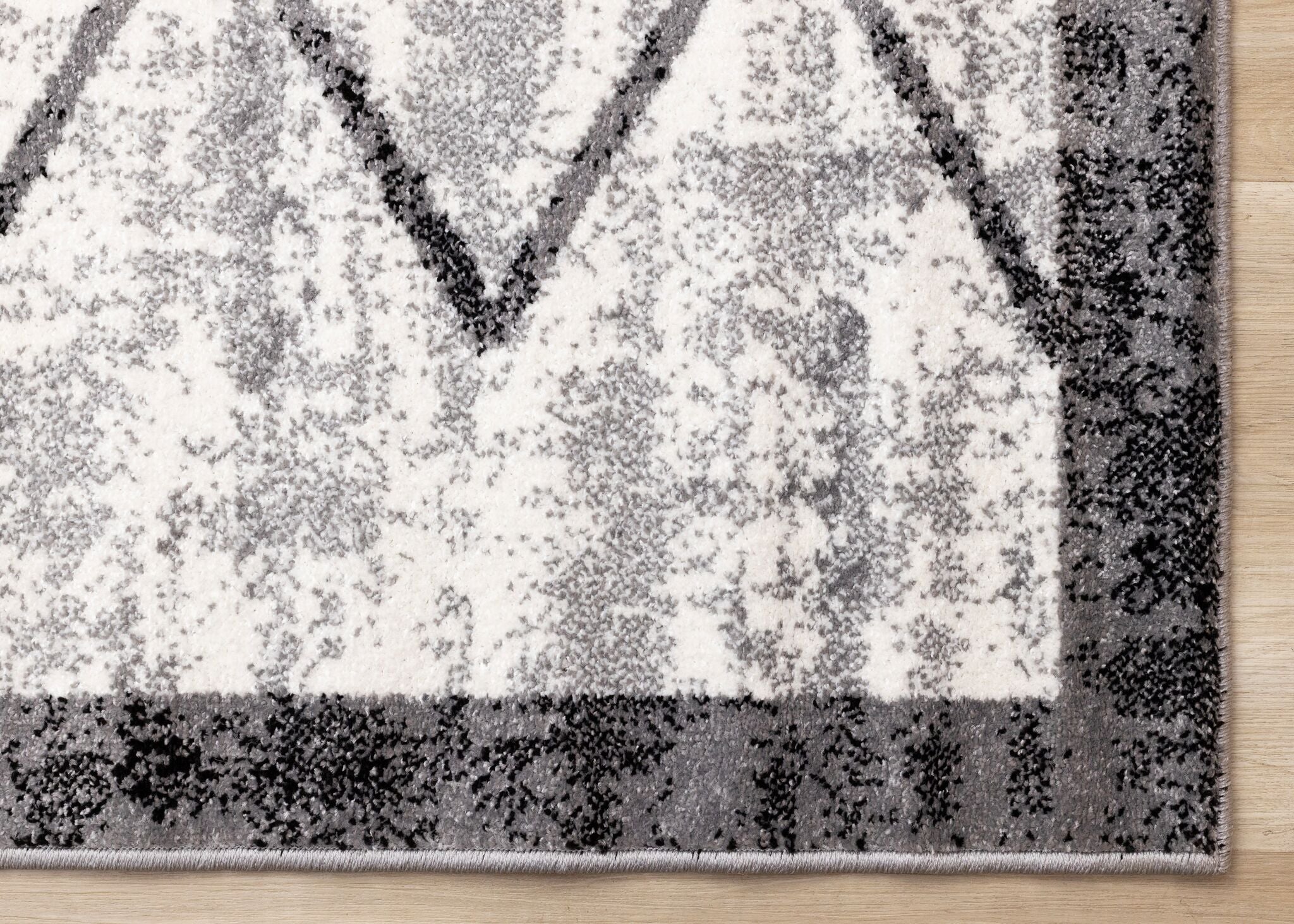 Ashwood 5'3" x 7'7" Distressed Lattice Area Rug - Grey, Black, White - Image 6
