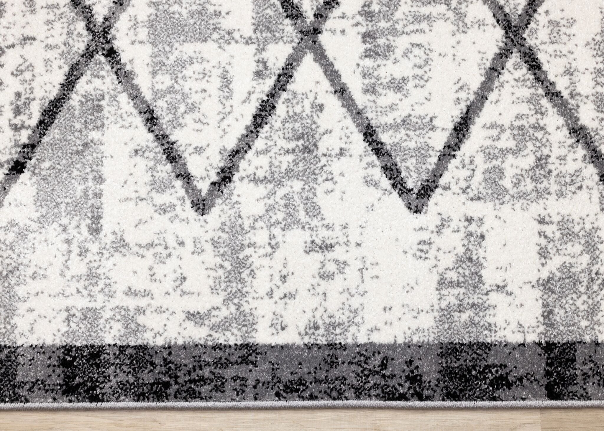 Ashwood 6'7" x 9'10" Distressed Lattice Area Rug - Grey, Black, White - Image 3