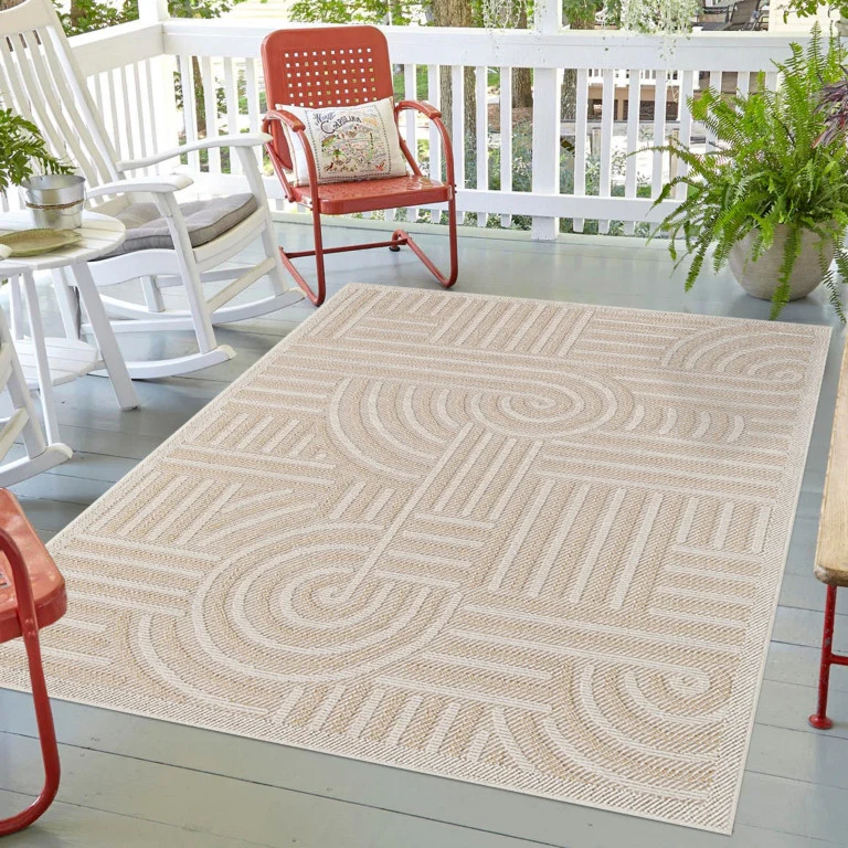 Assia Curves Outdoor Rug - 5' x 7' - Beige - Image 4