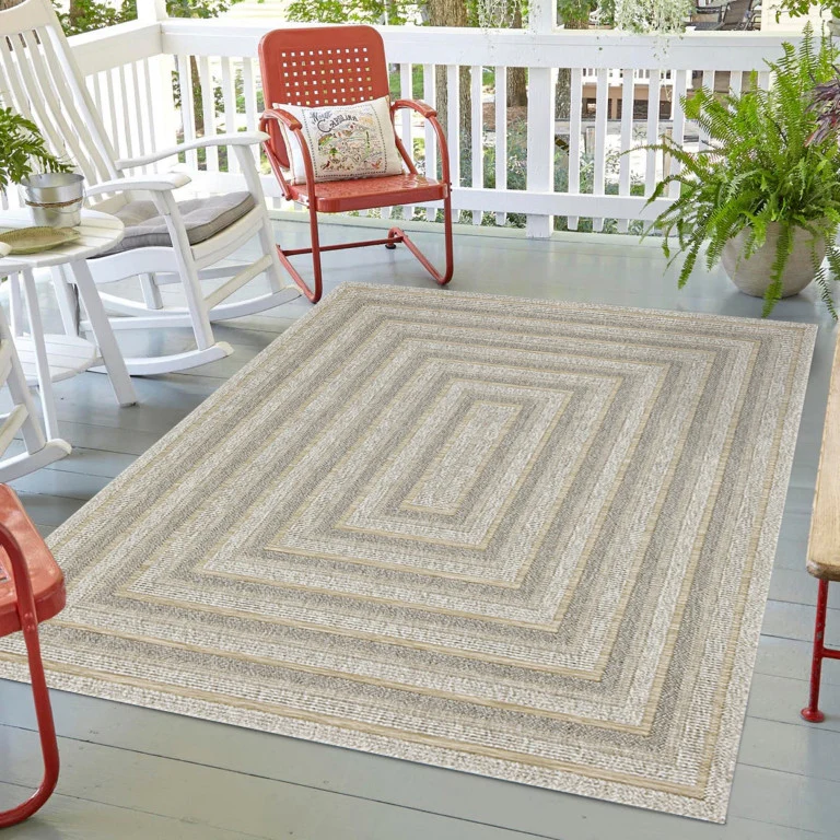 Assia Rectangles Outdoor Rug - 4' x 6' - Beige - Image 4