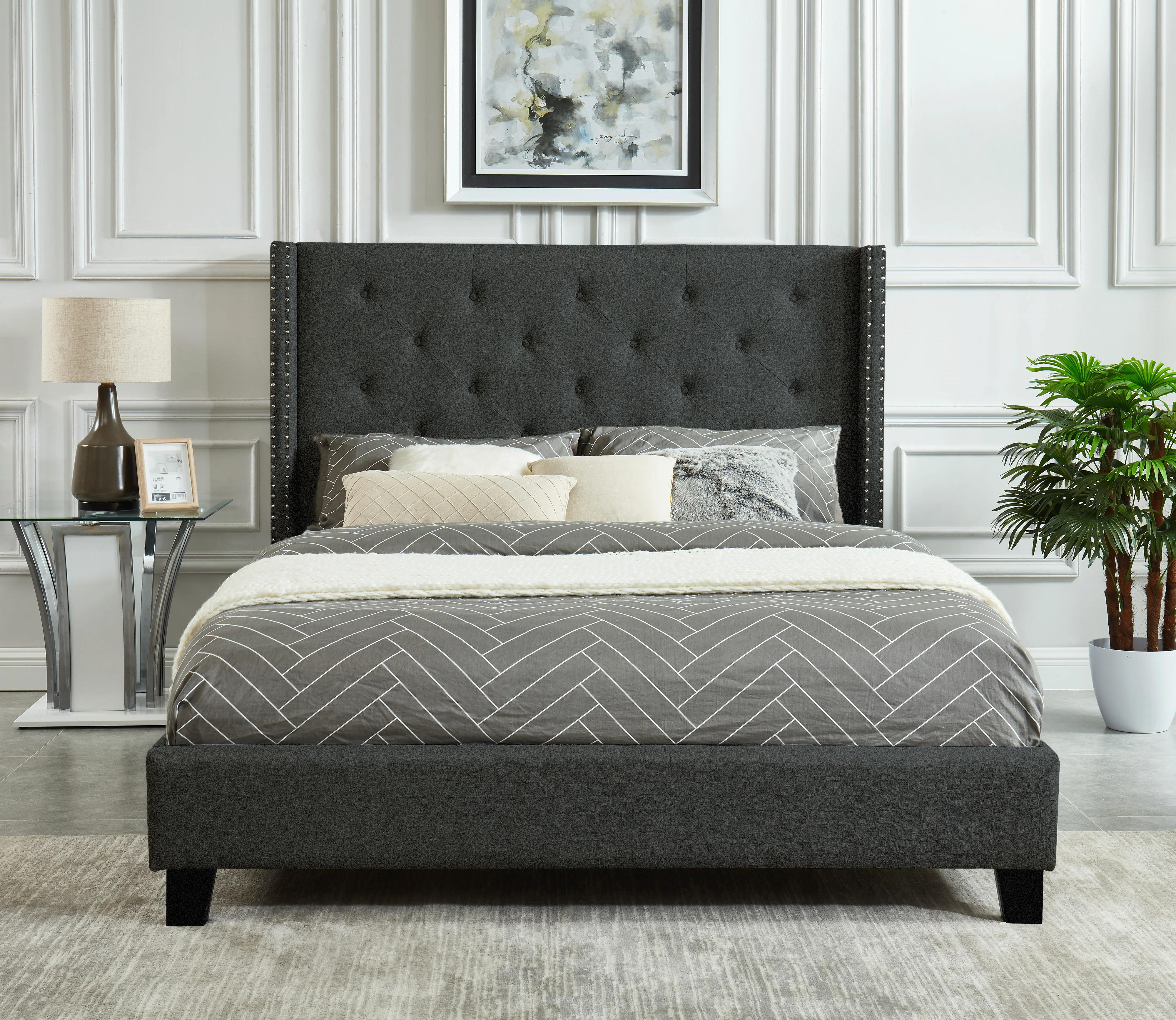 Audrey 3-Piece Queen Bed - Dark Grey - Image 2