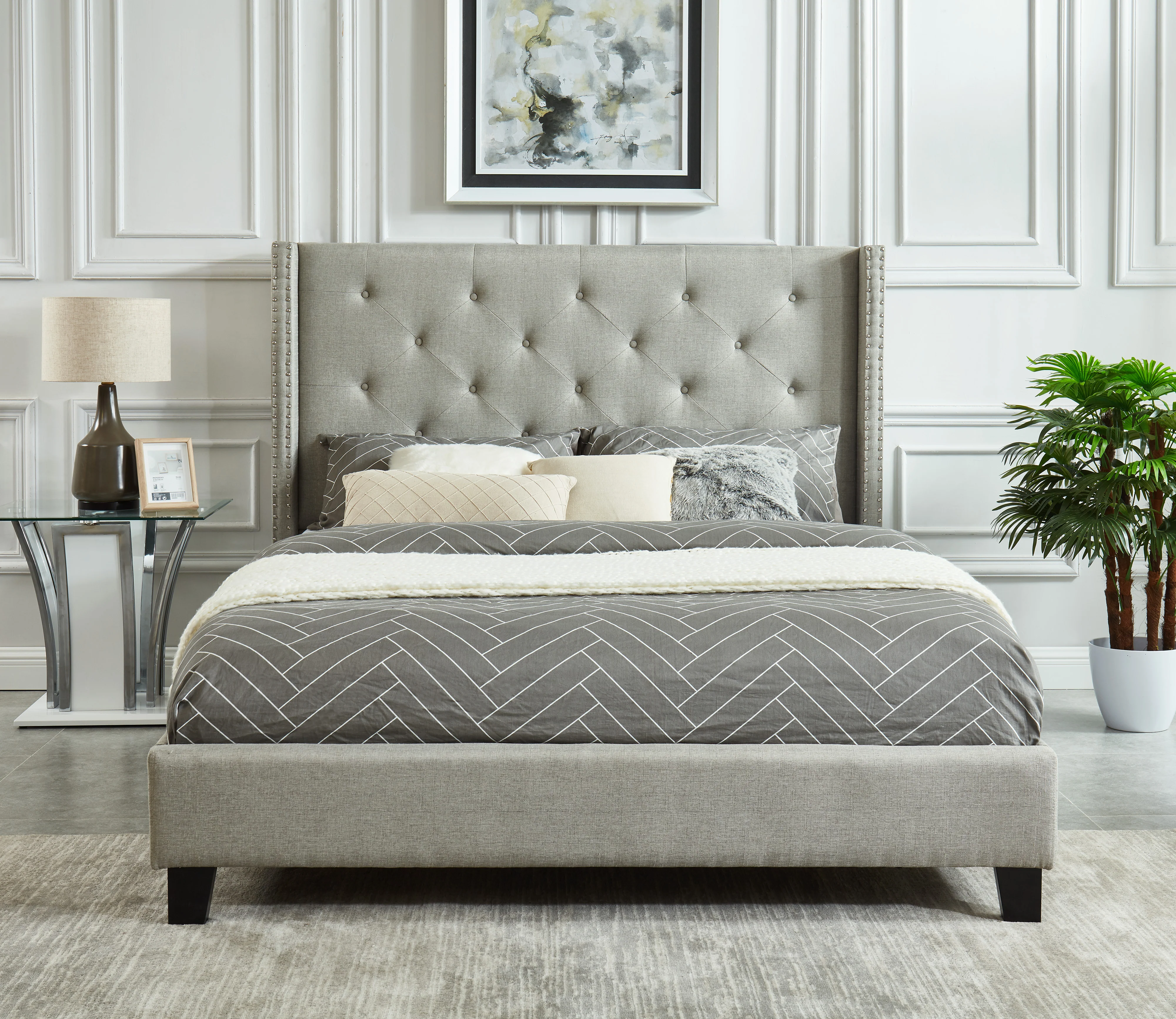 Audrey 3-Piece Queen Bed - Grey - Image 2