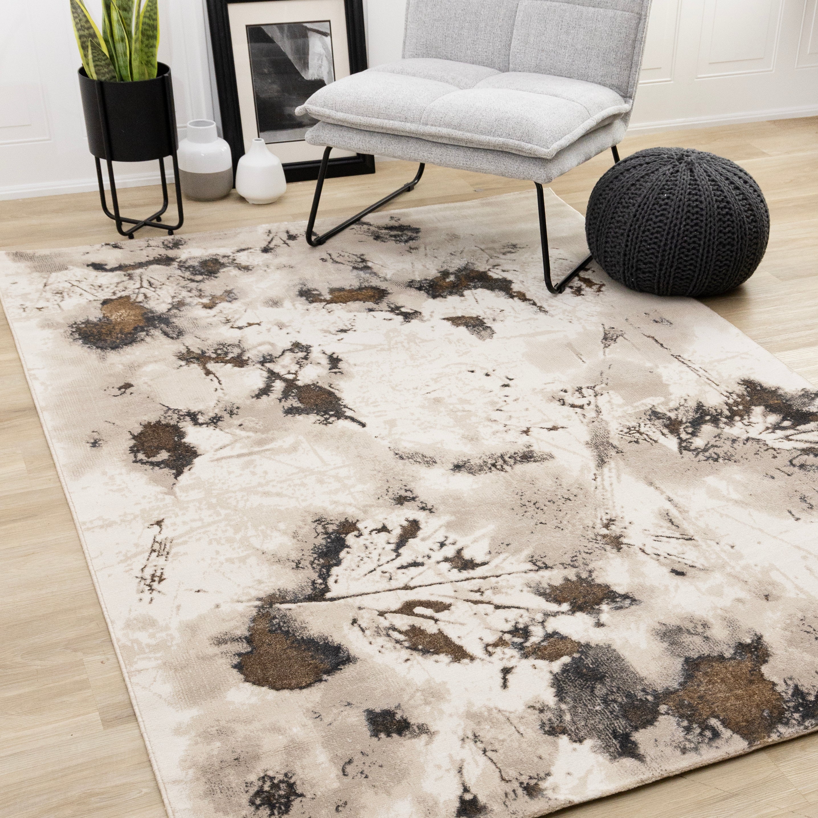 Autumn Drift 5'3" x 7'7" Distressed Foliage Area Rug - Light Brown, Beige - Image 2