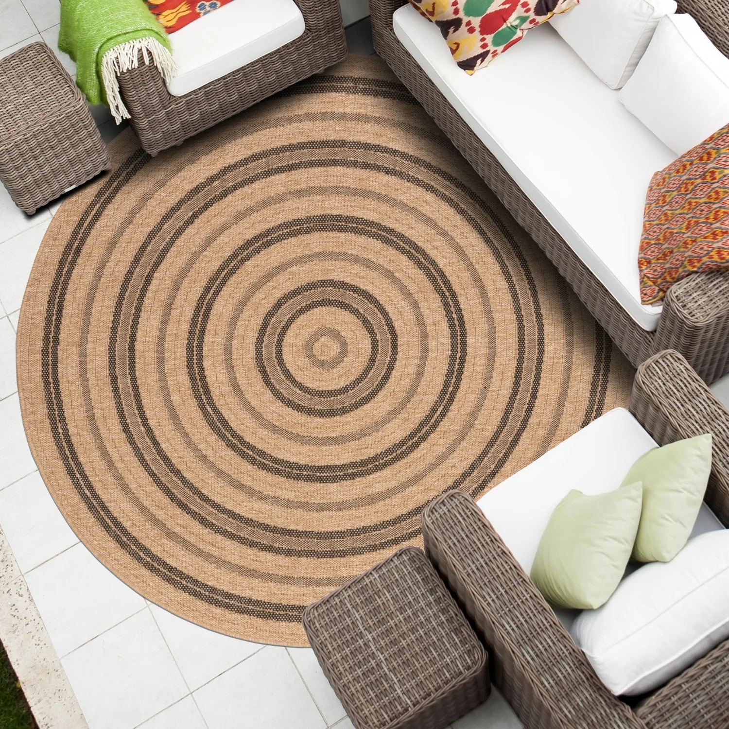 Avanos Circles Indoor/Outdoor Rug - 6ft Round - Beige/Black - Image 5