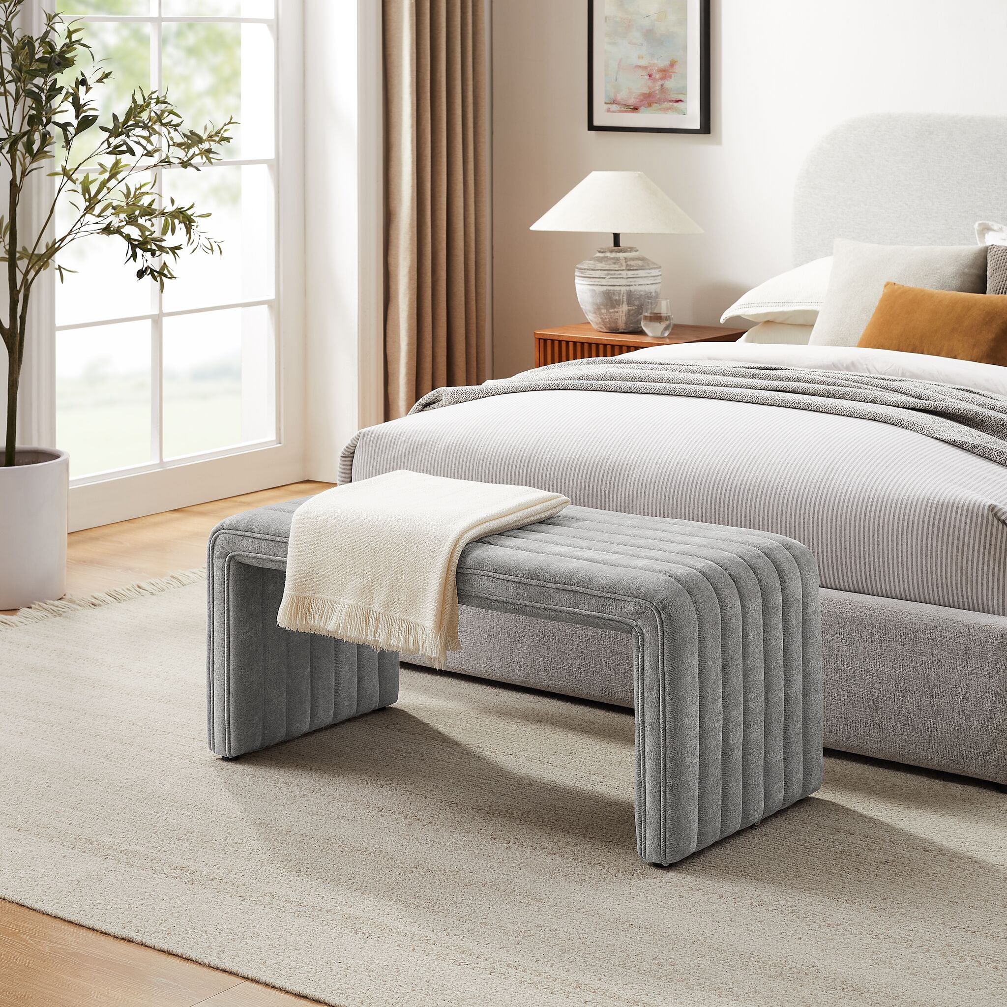 Avila Channelled Bench - Light Grey - Image 2