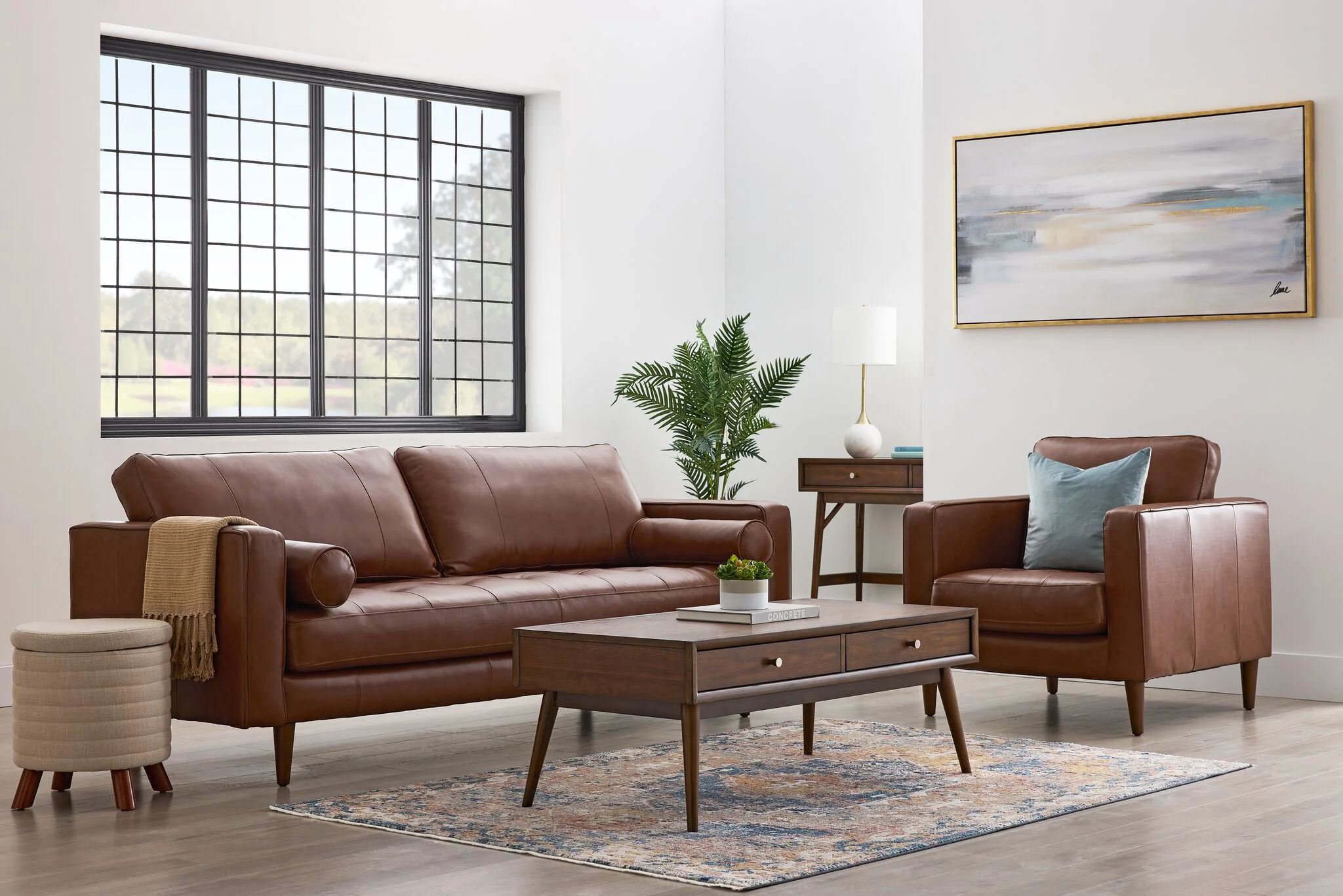 Bari Leather Sofa and Chair Set - Cobblestone - Image 2