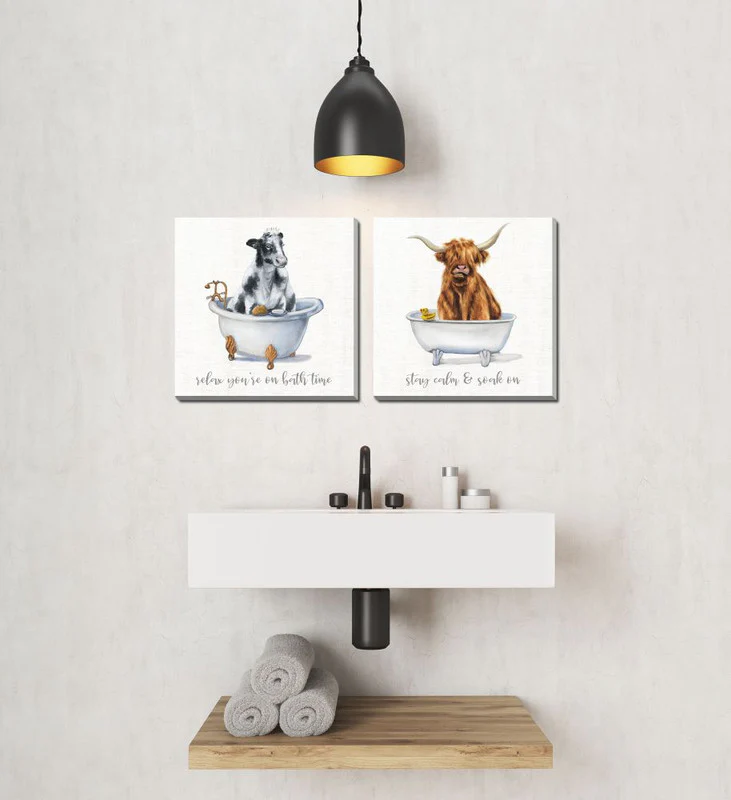 Bathtime Friends VII Wall Art - White/Black/Brown - 16 X 16 - Set of 2 - Image 2