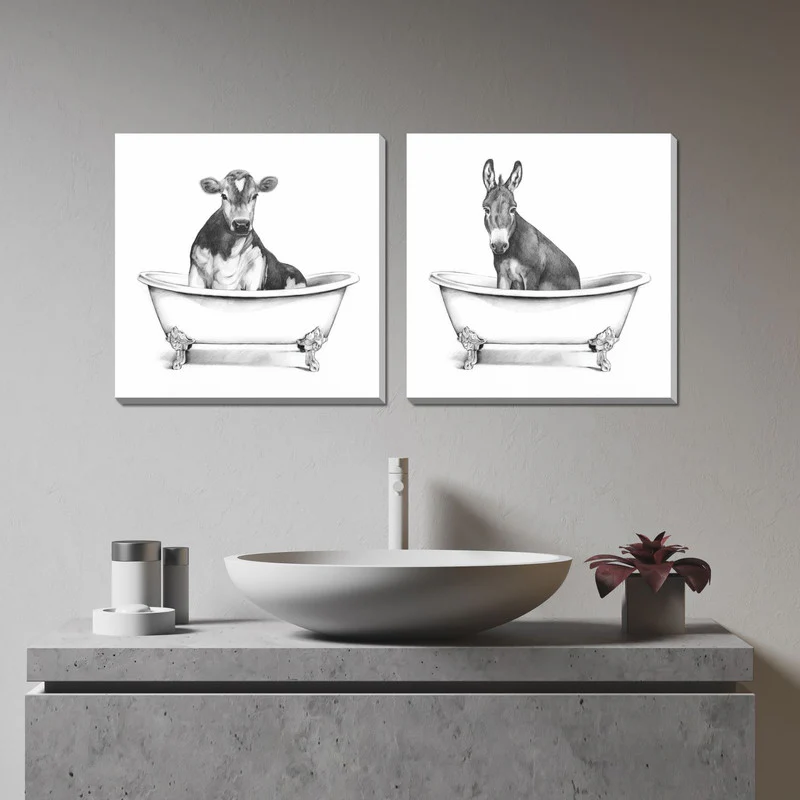 Bathtub Friends IX Wall Art - White/Black - 18 X 18 - Image 2