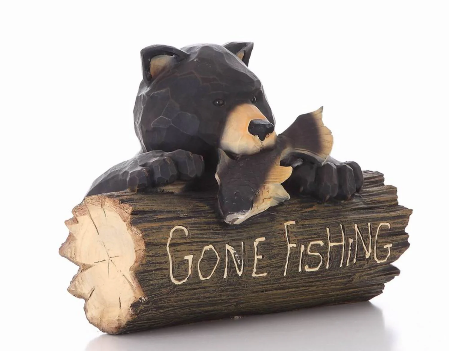 Bear Gone Fishing Statue - Black/ Brown - Image 4