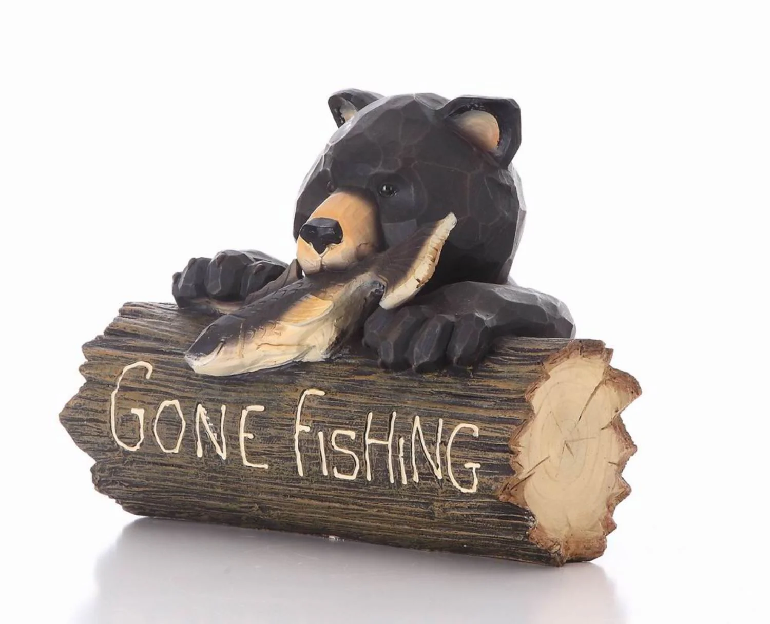 Bear Gone Fishing Statue - Black/ Brown - Image 5