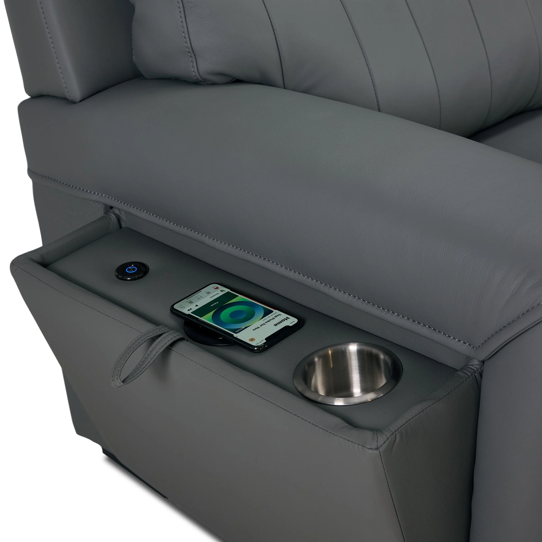 Benevento Leather Loveseat - Steel - Image 4