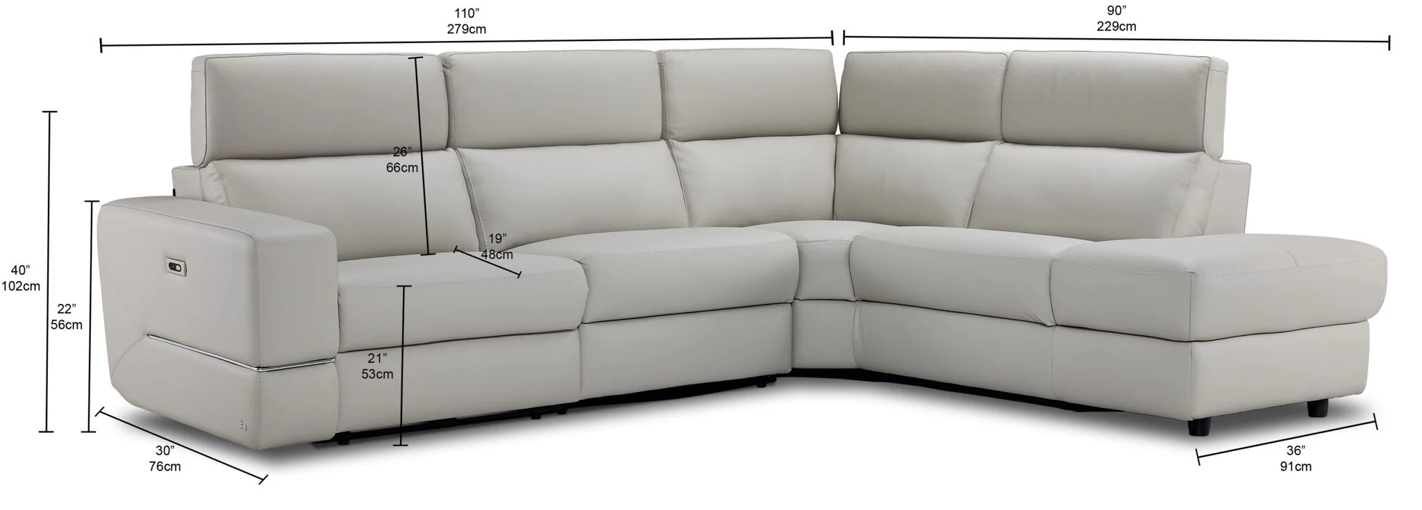 Bianca 3-Piece Power Sectional with Right Facing Chaise - Light Grey - Image 3