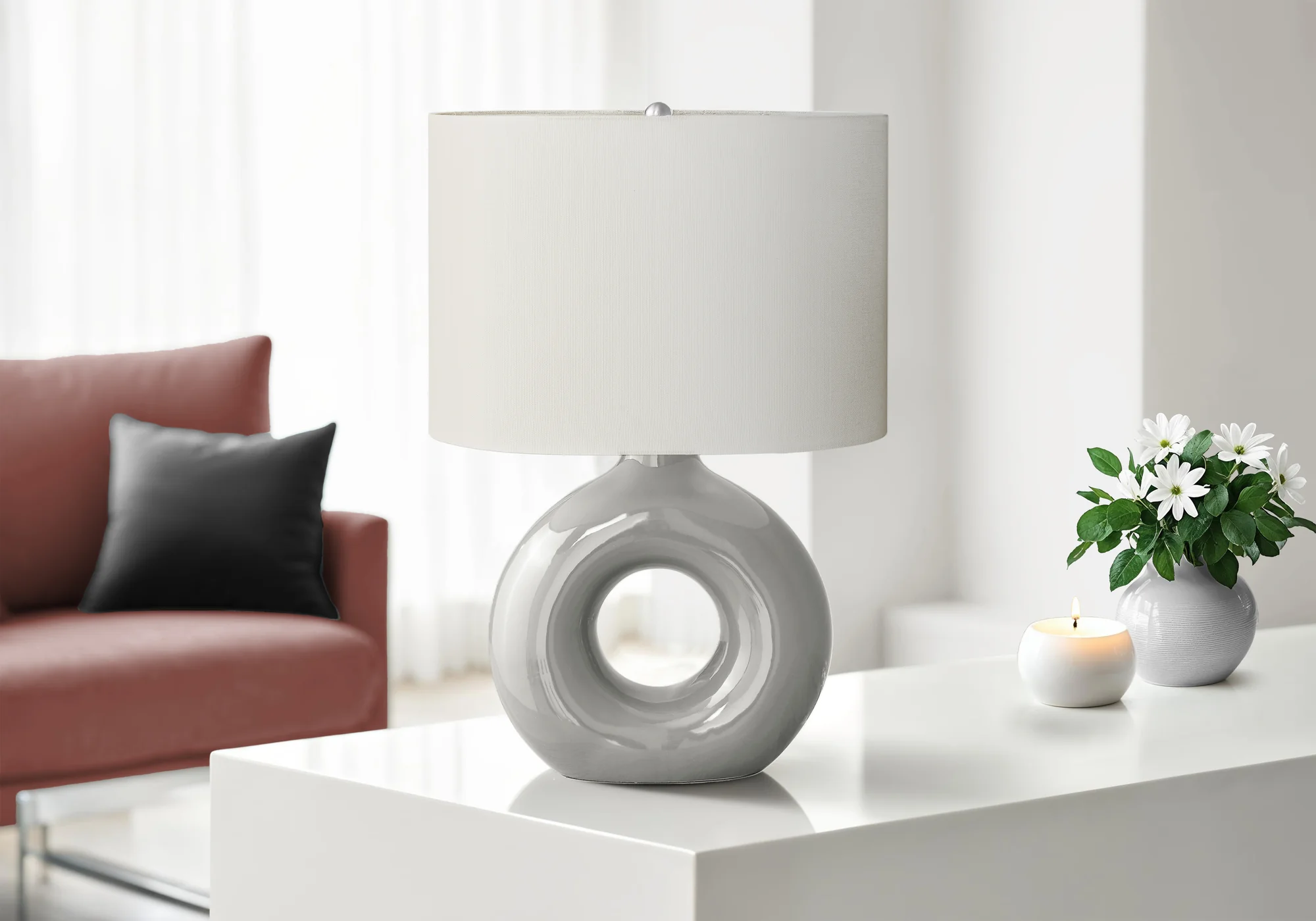 Birch Table Lamp - Light Grey - Image 2