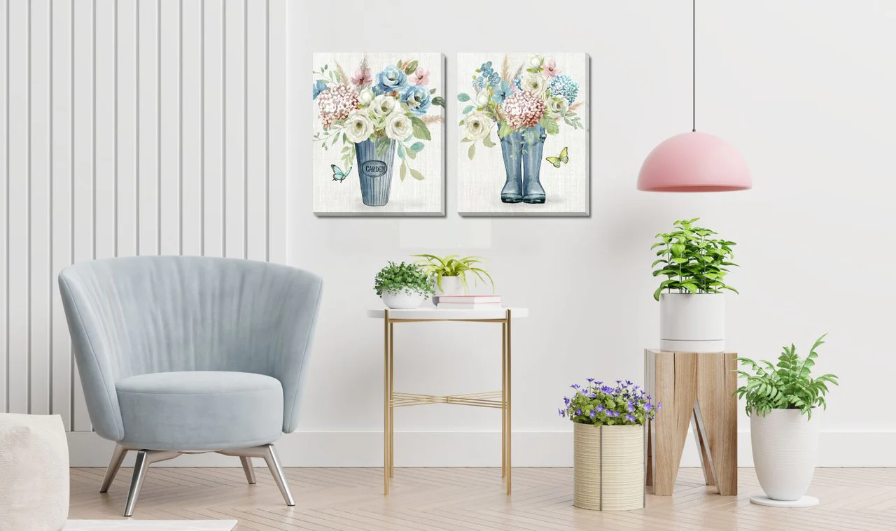 Blue Boot Blooms Wall Art - Blue/Green/White - 16 X 20 - Image 2