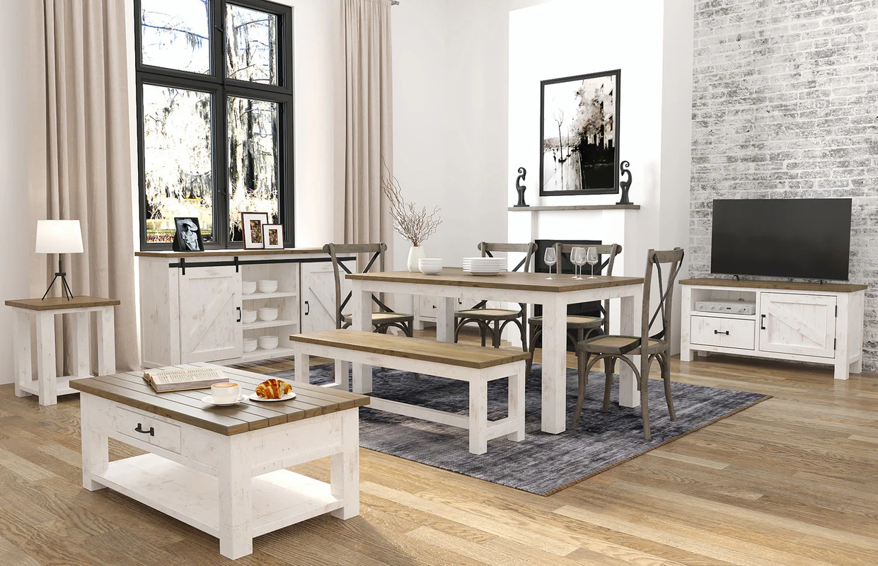 Borsgade Reclaimed Pine Bench - Antique White/Rustic Natural - Image 2