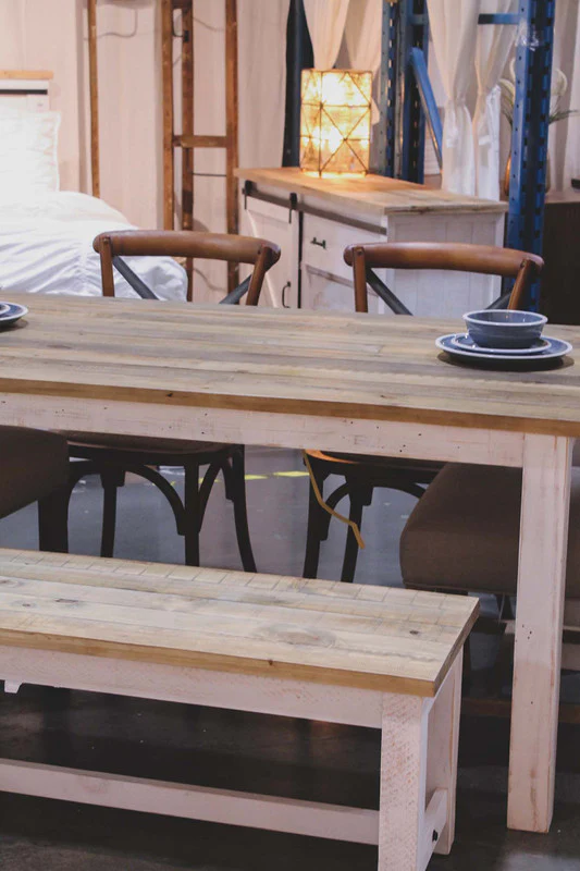 Borsgade Reclaimed Pine Bench - Antique White/Rustic Natural - Image 3