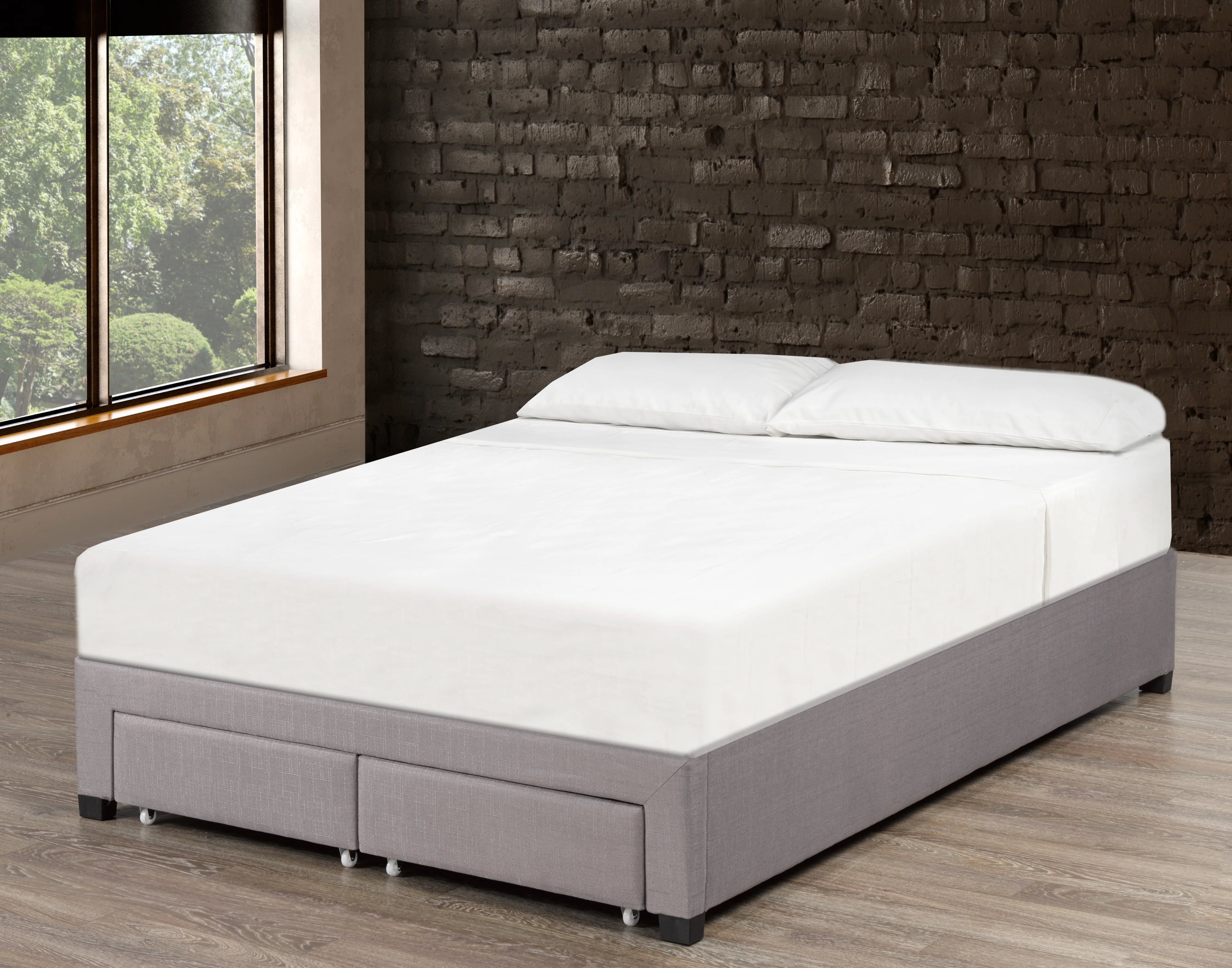 Brent Full Platform Bed Base With Drawers- Grey - Image 2