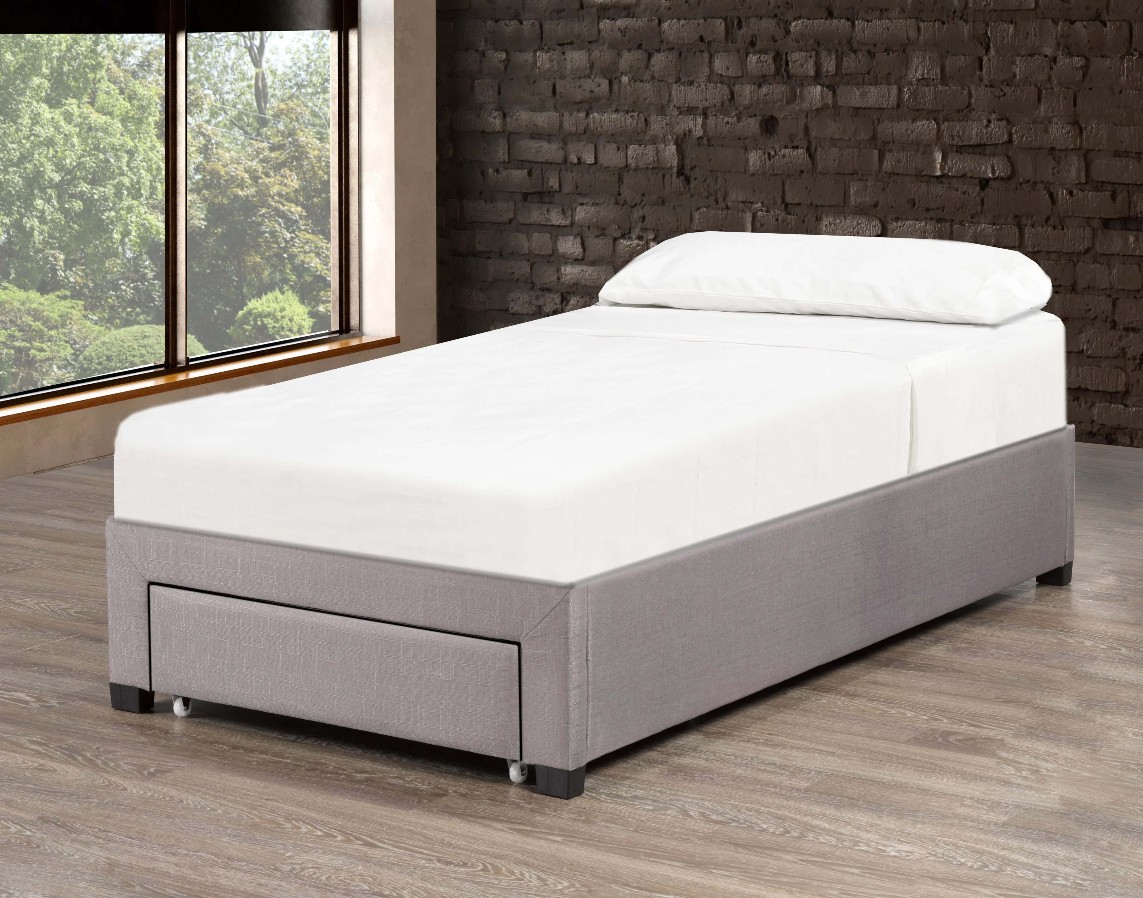 Brent Twin Platform Bed Base With Drawer - Grey - Image 2