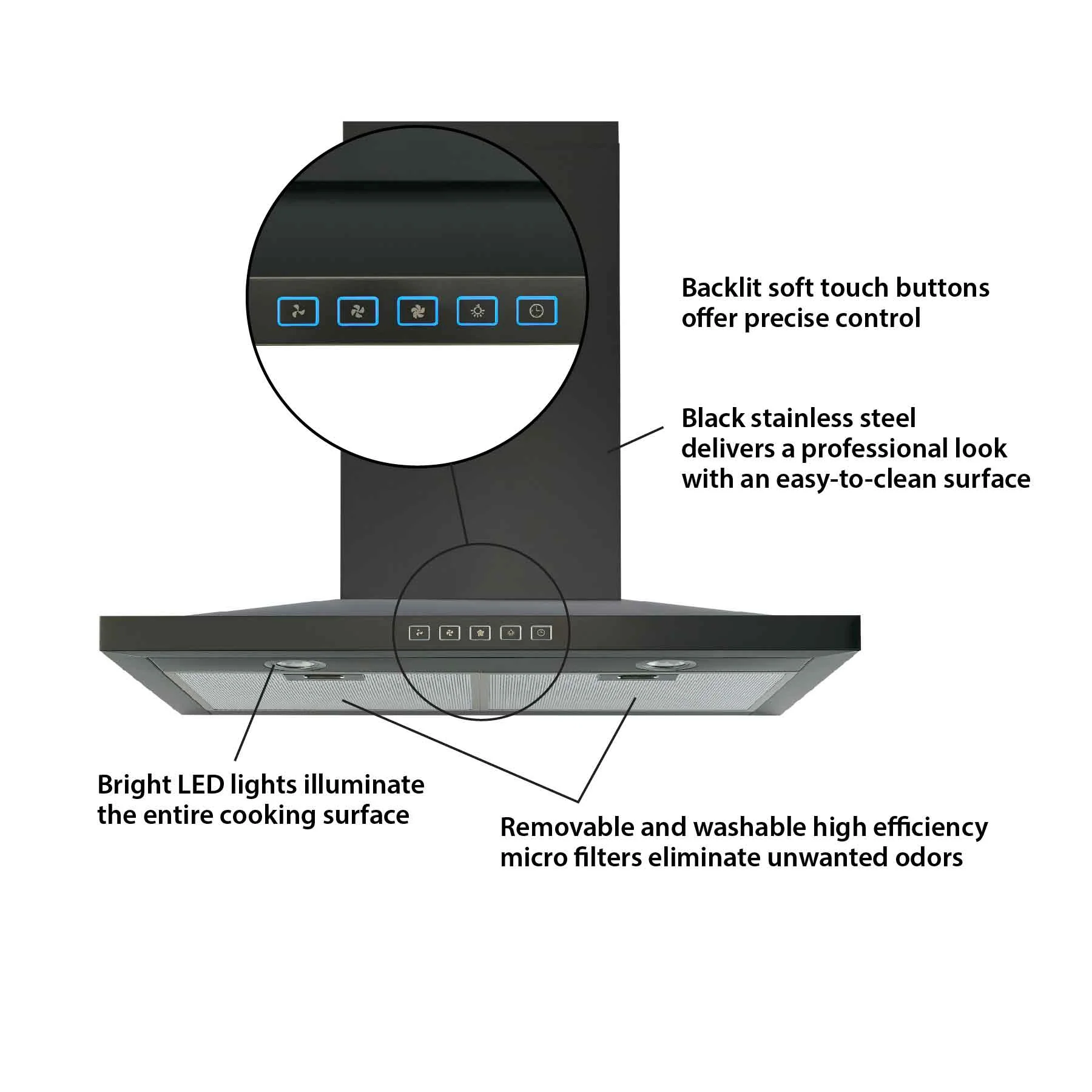 Broan Black Stainless Steel 30" 450 CFM Designer Chimney Range Hood - BWS1304BLS - Image 9