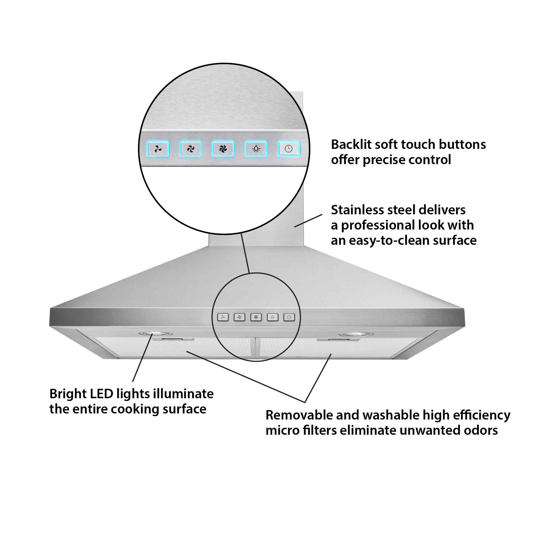Broan Stainless Steel 30" 450 CFM Designer Pyramidal Chimney Hood - BWP1304SS - Image 10