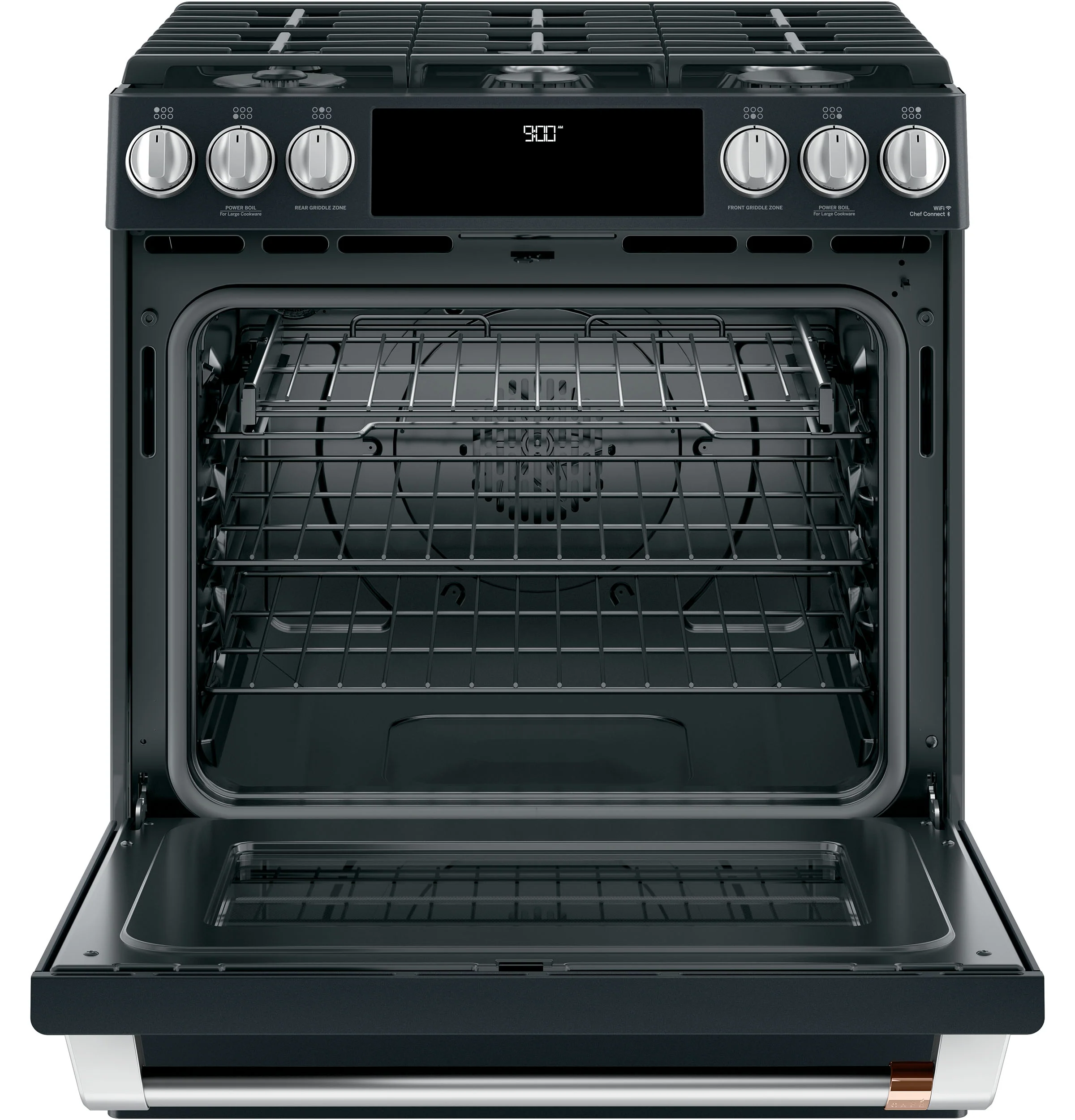 Café™ Matte Black 30" Slide-In Front Control Dual-Fuel Convection Range with Air Fry and Warming Drawer (5.7 CU.Ft) - CC2S900P3MD1 - Image 2