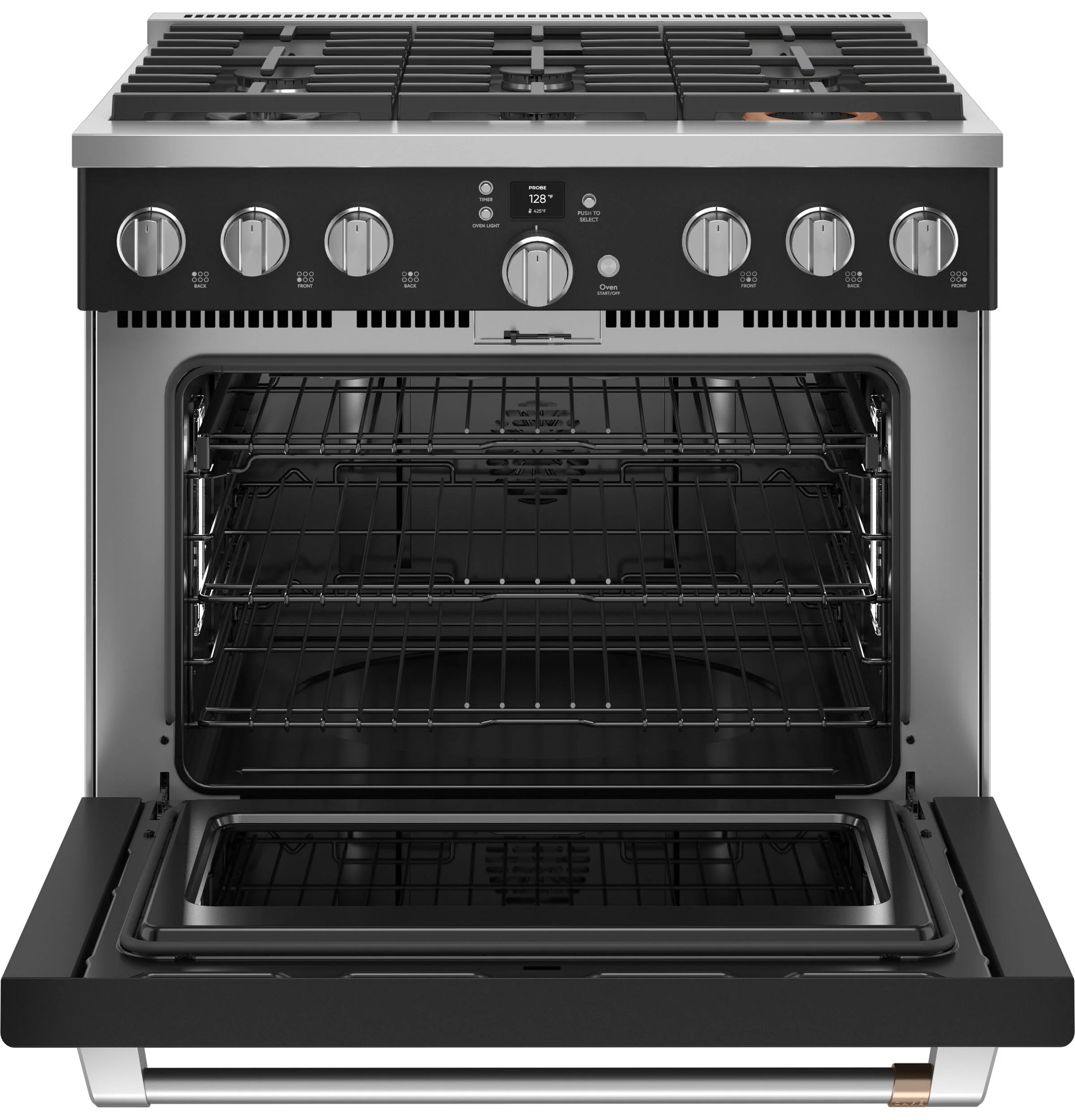 Café Matte Black 36" Commercial-Style 6-Burner Dual-Fuel Smart Range with Air Fry (5.75 Cu.Ft) - C2Y366P3TD1 - Image 3